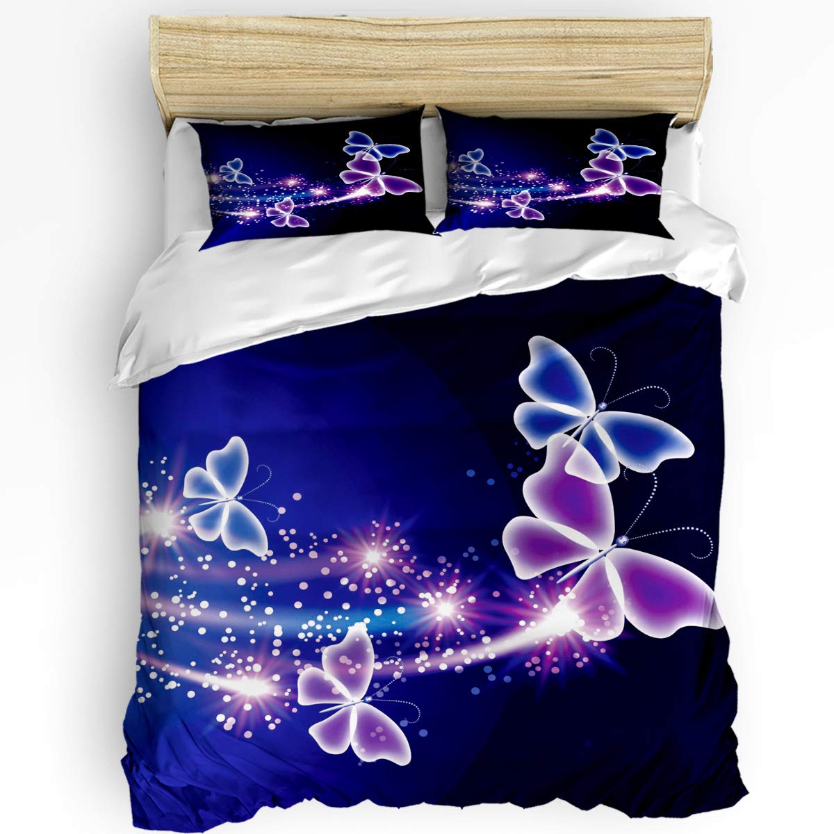 California King Size 3-Piece Duvet Cover Set - Pink & Purple Butterfly Design with Shimmering Light Effect Under Blue Sky | Includes 1 Bedspread & 2 Pillowcases | Lightweight Comforter Cover for Kids, Children & Adults | Perfect for Bedroom Decor, Guest Rooms & Cozy Sleep