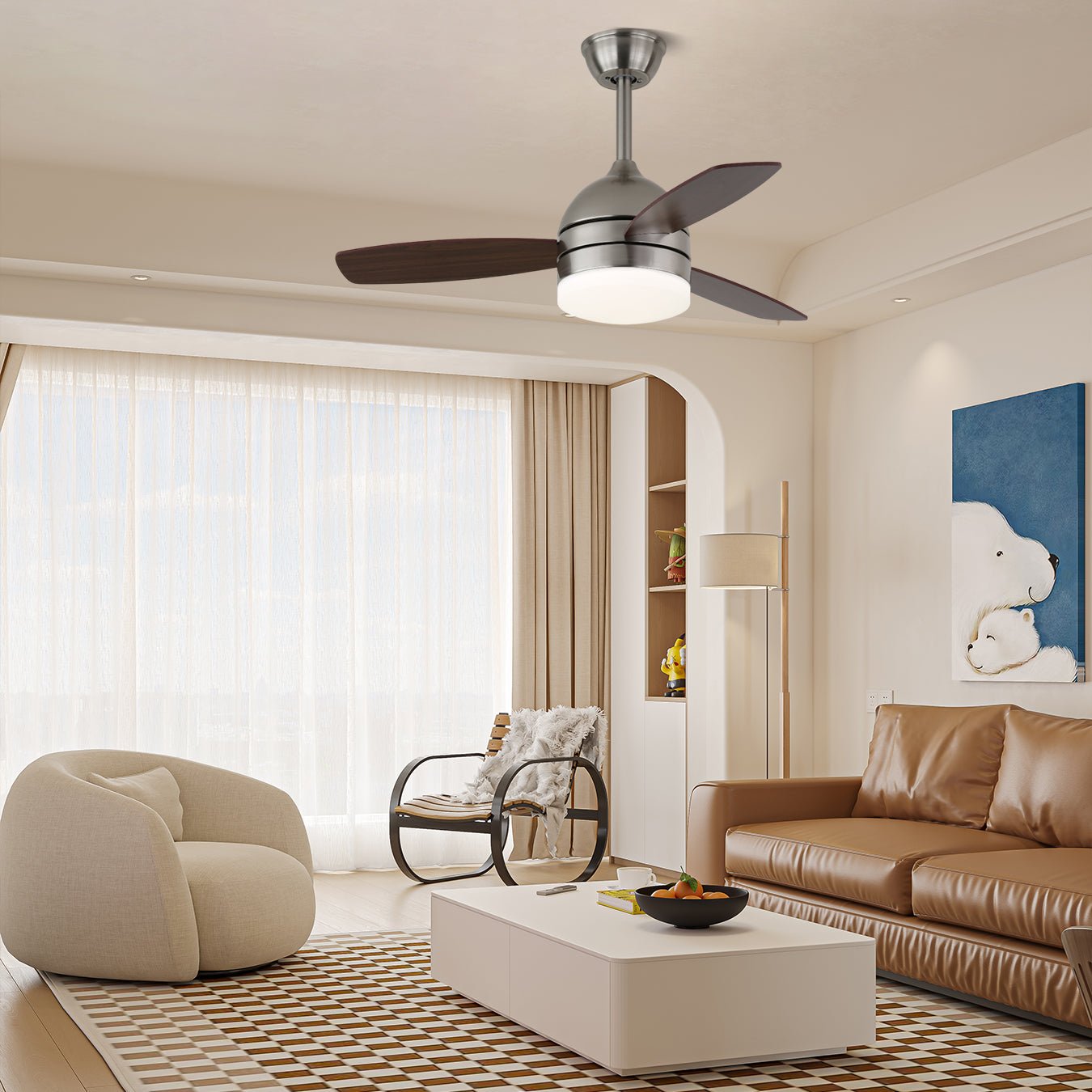 Ethan Ceiling Fan with LED Light Kit - Modern Flush Mount Lighting Fixture for Bedroom, Living Room & Office - Energy Efficient Quiet Fan with Remote Control