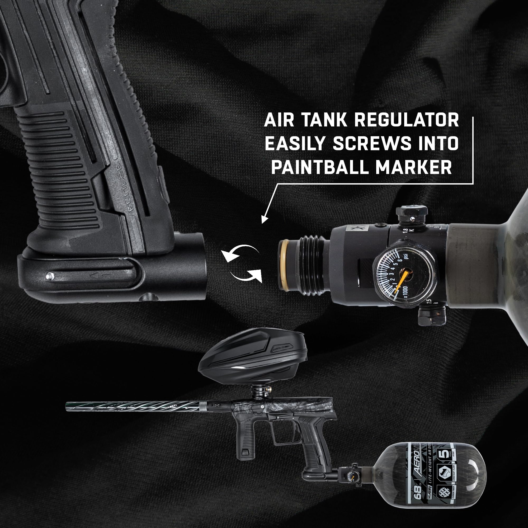 HK Army 68/4500 Aerolite Carbon Fiber HPA Paintball Air Tank System - Lightweight Compressed Air Tank for Tournament & Woodsball Play