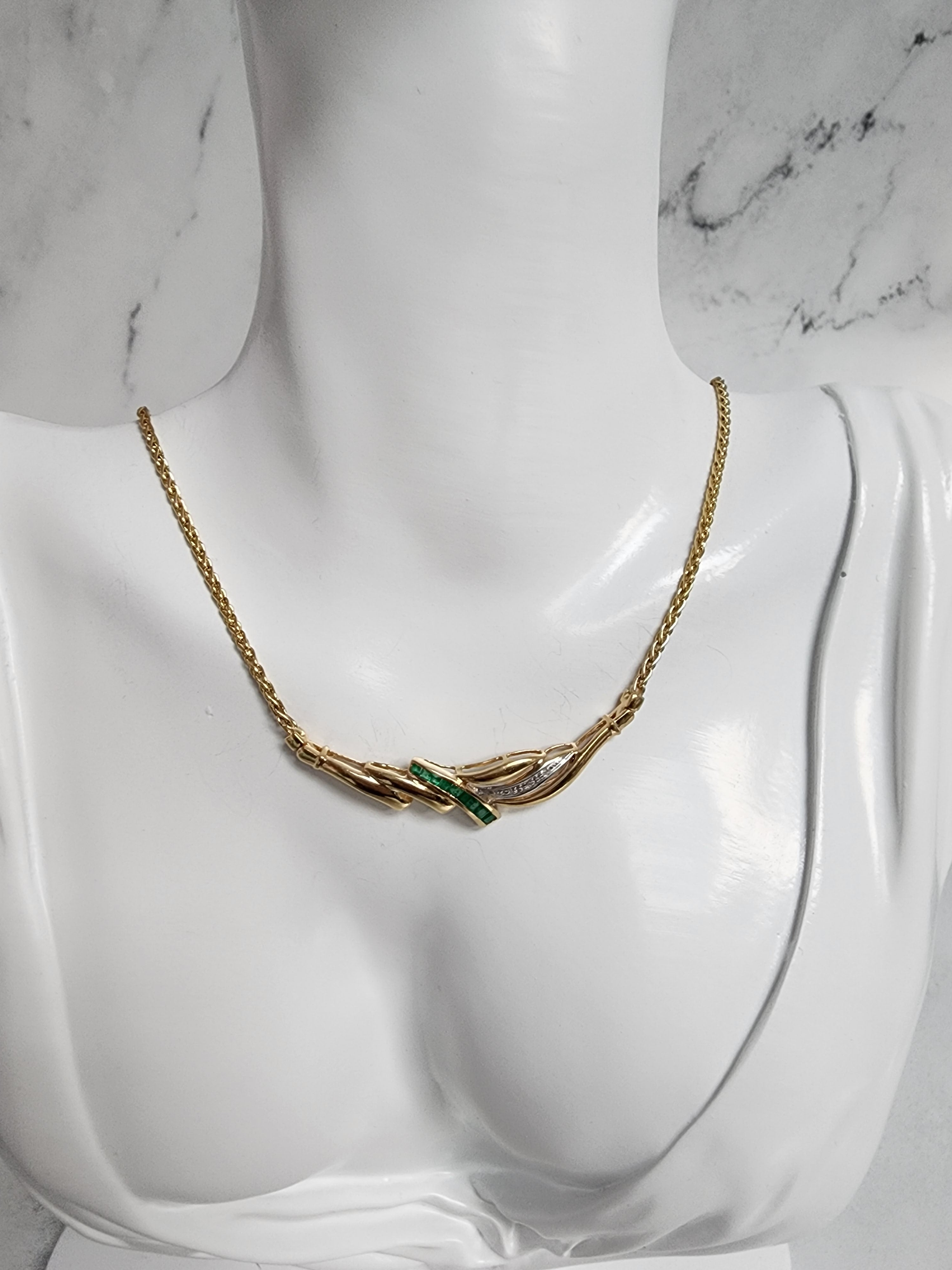 0.50 Carat Emerald & Diamond Pendant Necklace with Wheat Chain - Elegant Jewelry Gift for Women, Perfect for Weddings, Anniversaries & Special Occasions