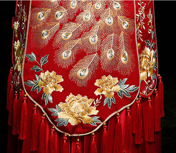 2024 Embroidered Phoenix Wedding Qun Kwa Dress with Pleated Skirt - Traditional Chinese Bridal Gown for Wedding Ceremony & Tea Party