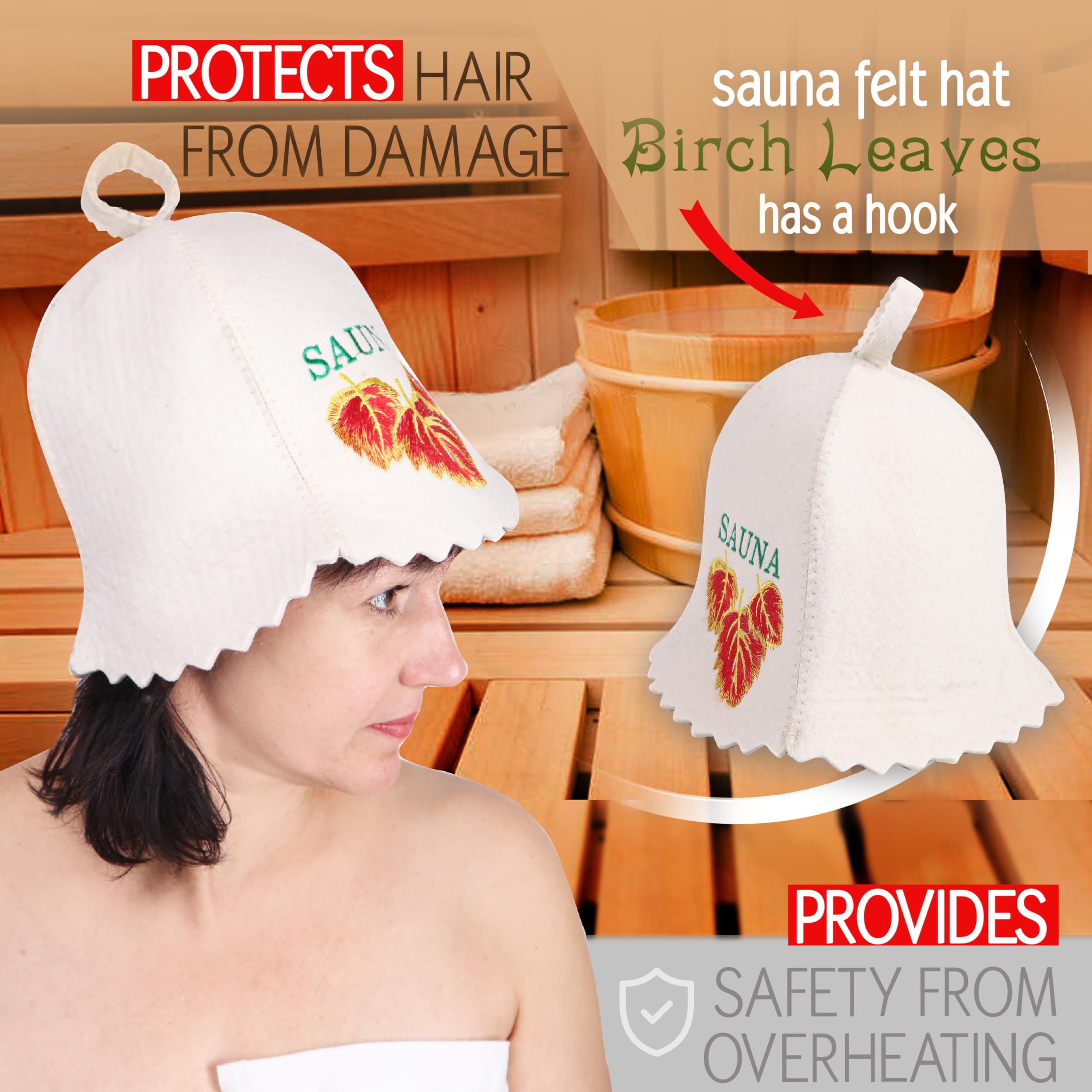 Premium Wool Sauna Hat for Women & Men - Natural Birch Leaf Design Felt Bathhouse Cap - Relaxing Spa, Steam Room & Home Sauna Accessory