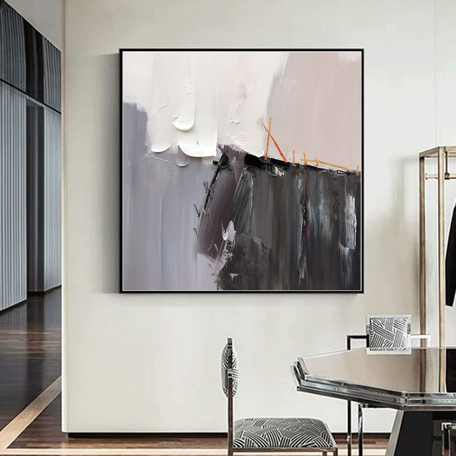 100% Hand-Painted Original Oil Painting - Modern Abstract Pink Flower Artwork 40x40 Inches, Frameless Canvas Wall Decor for Living Room, Bedroom & Office | Modern Minimalist Home Decor