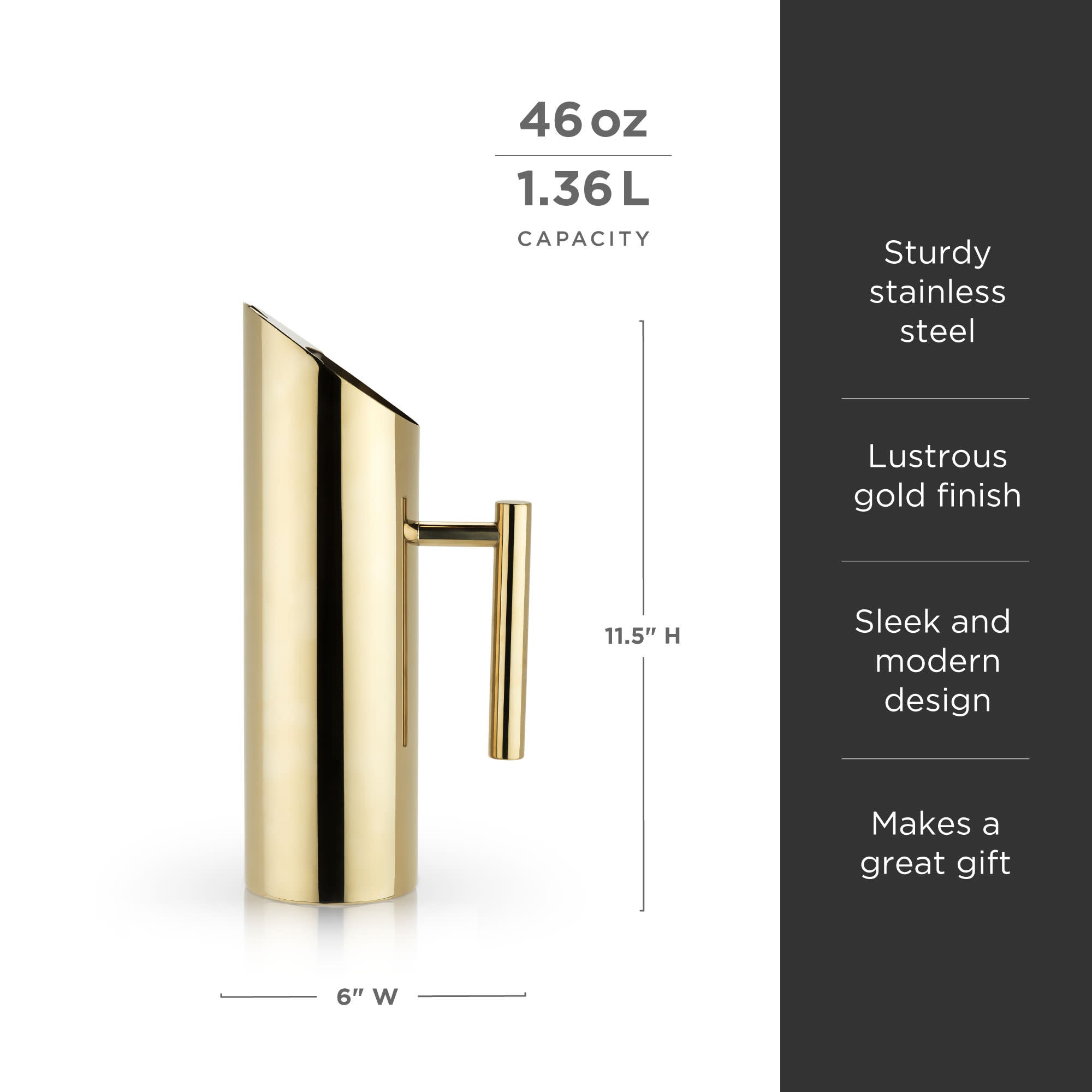 Premium Stainless Steel Pitcher with Gold Finish - Elegant & Durable Water Pitcher for Iced Tea, Lemonade & Cocktails - Perfect for Home, Kitchen & Outdoor Entertaining
