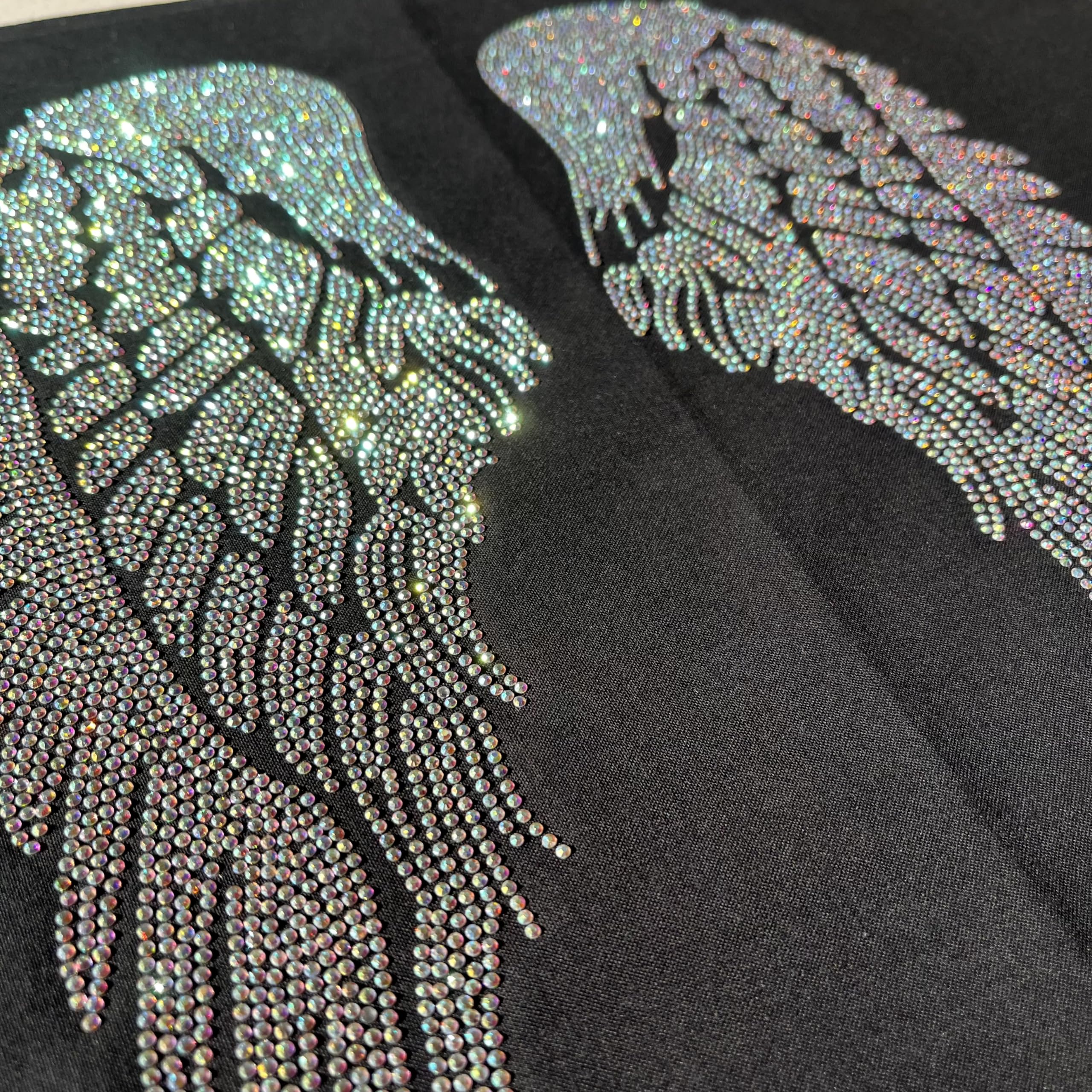 Rhinestop AB Crystal Angel Wings Iron-on Rhinestone Design for DIY Clothing & Costume Embellishment - Perfect for Dresses, Jackets, and Dance Costumes