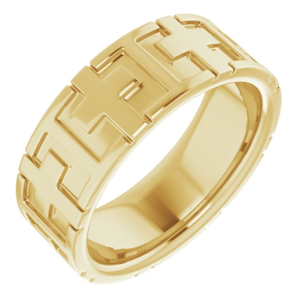 14K Yellow Gold Cross Band for Men - Comfort Fit & Polished