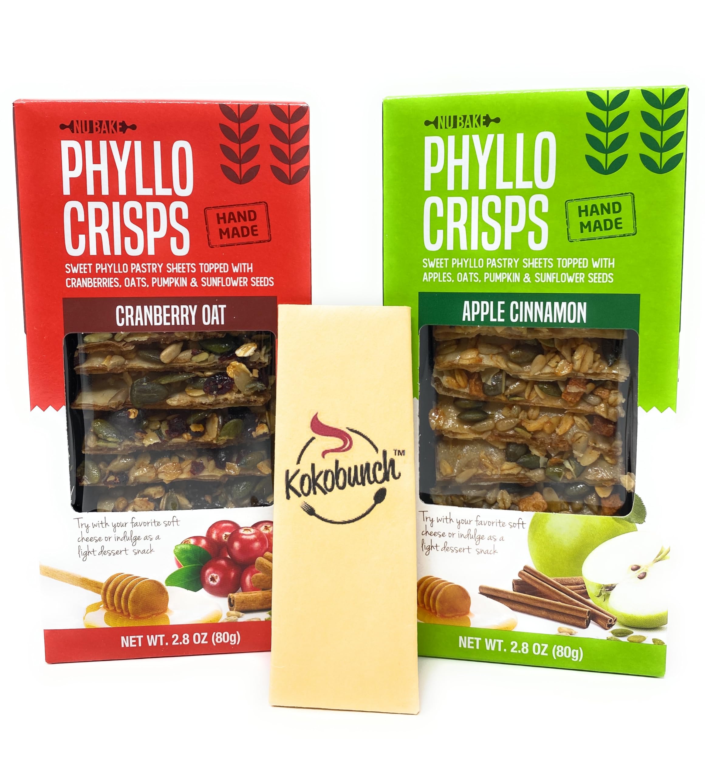 Nu Bake Phyllo Crisps Pastry Dough Sheets - Cranberry Oat & Apple Cinnamon Variety Pack (2 Pack, 2.8 oz) | Crispy Snack for Breakfast, Dessert & Tea Time