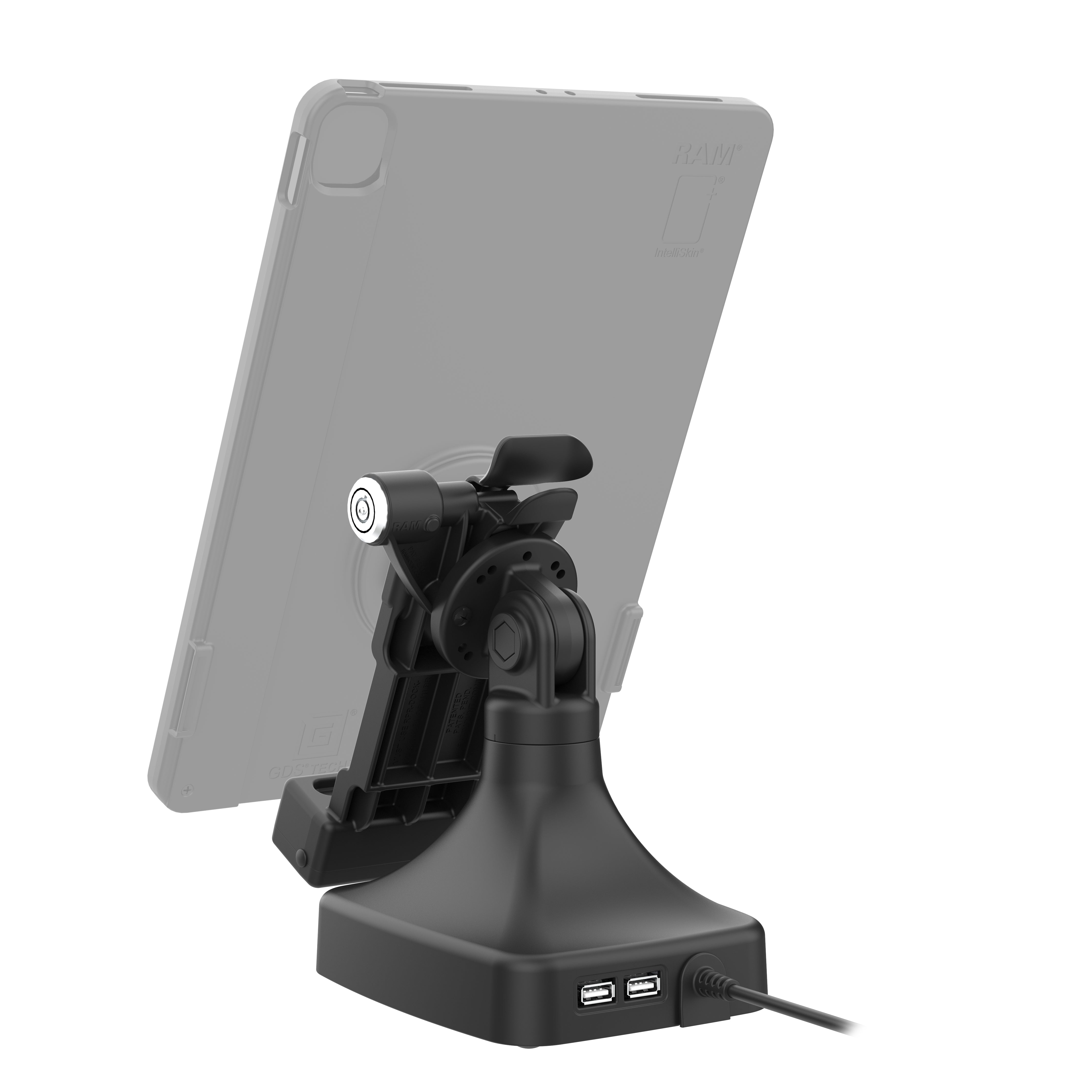 GDS® Uni Conn™ Locking Tilt & Swivel Dock with PoE + Data Port (RAM GDS DOCKLR D14 U1E 2A) - Secure Mounting Solution for Laptops & Tablets in Vehicles, Boats & Offices