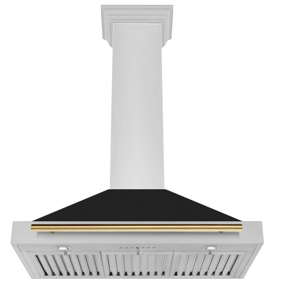 ZLINE Autograph Edition 36 Inch Convertible Stainless Steel Range Hood with Black Matte Shell & Accent Handle - Professional Kitchen Ventilation for Modern Homes (KB4STZ BLM36) | Perfect for Open Concept Kitchens & Gourmet Cooking