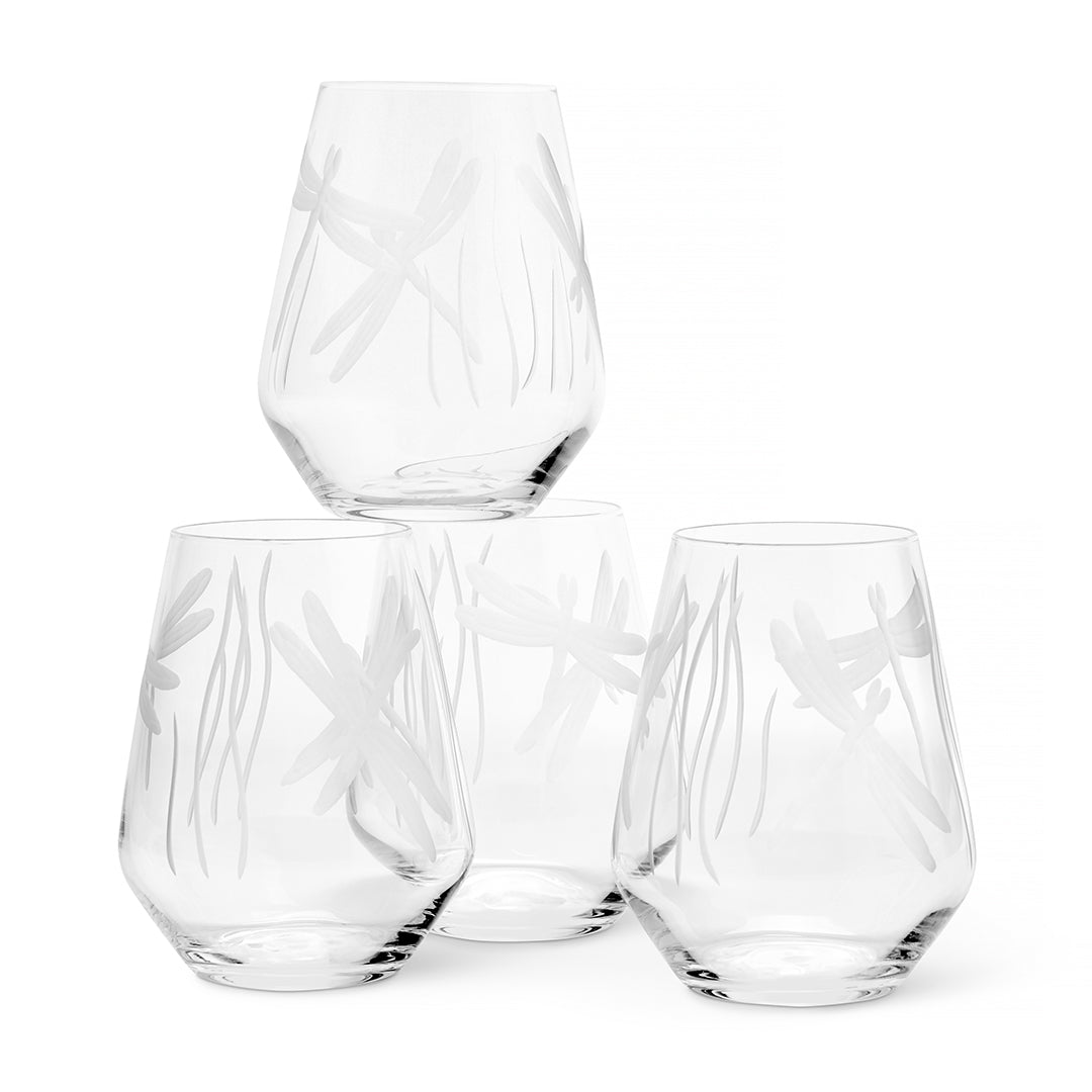 Stylish Dragonfly Glass Set of 4 - Elegant Drinking Glasses for Cocktails, Juice & Iced Tea - Perfect for Dinner Parties, Home Bar & Gift Giving