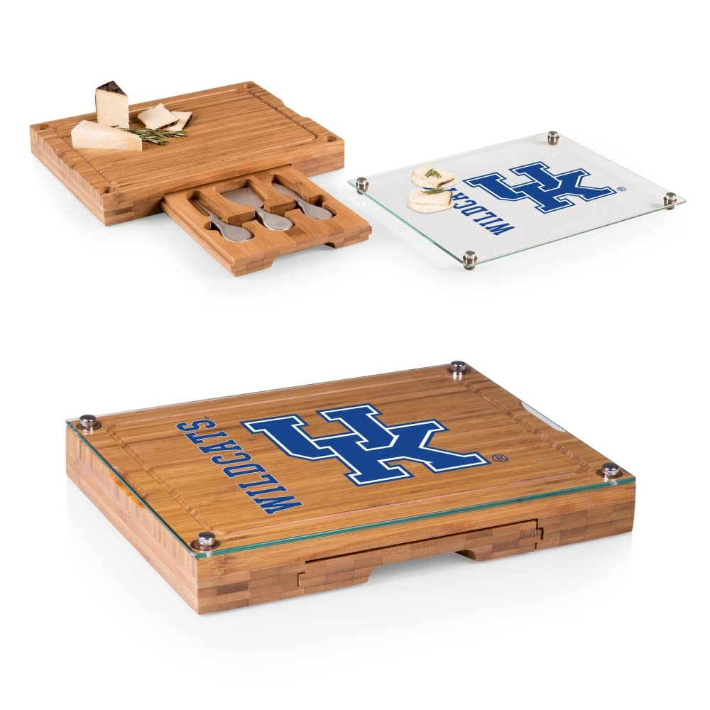 PICNIC TIME NCAA Concerto Glass Top Cheese Board & Knife Set - Bamboo Charcuterie Board with Glass Top Cutting Board - Perfect for Wine Parties, Cheese Tasting & Entertaining Guests