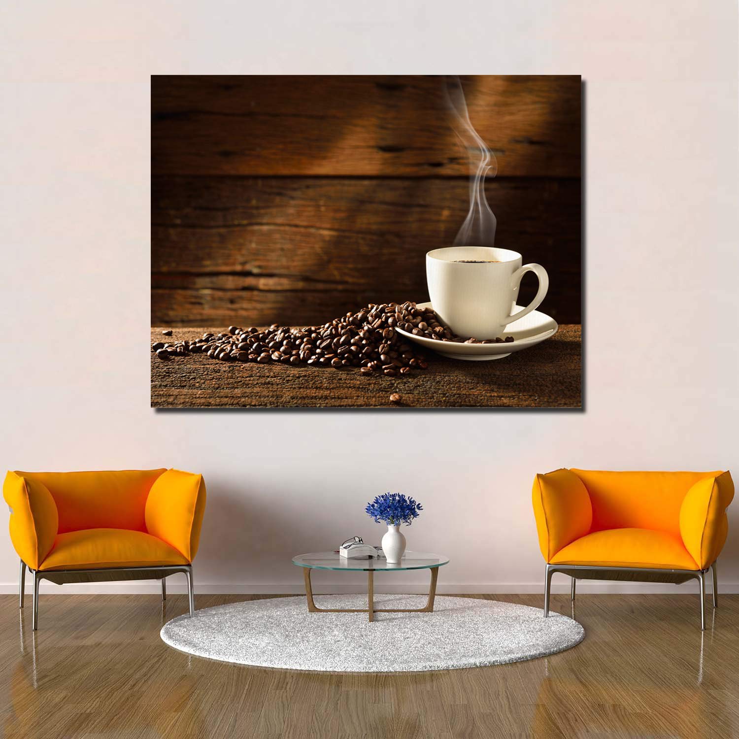 Coffee Cup & Beans Canvas Wall Art - 24x36 Inch Modern Gallery Wrapped Framed Print - Ready to Hang Home & Office Decor - Perfect for Kitchen, Cafe, Living Room & Bedroom