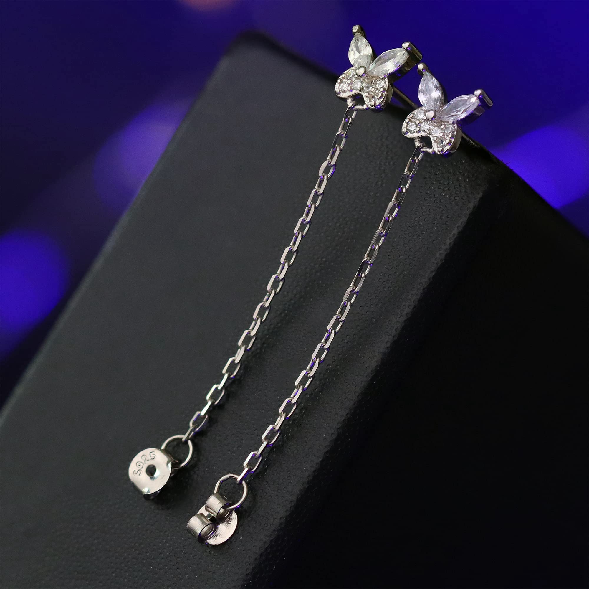 925 Sterling Silver Stud Earrings for Women - Cubic Zirconia Cartilage Chain Butterfly Heart Dangle Earrings | Minimalist Jewelry for Christmas, Anniversary & Birthday Gifts | Perfect for Parties, Dating & Everyday Wear