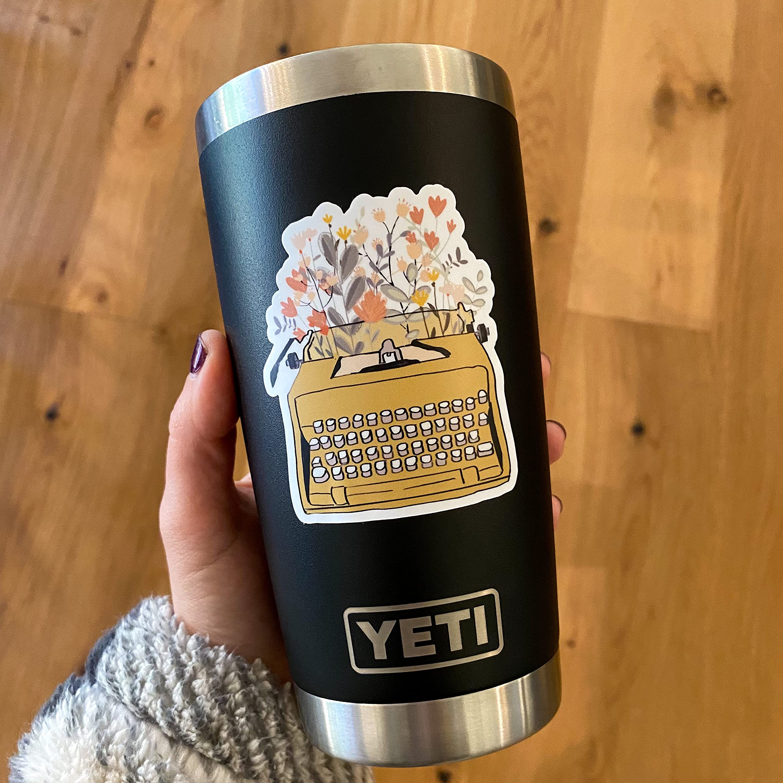 Waterproof Vinyl Stickers & Decals - Cute Typewriter and Flowers Design for Hydro Flask, Laptop, Notebook | Perfect for DIY Crafts, School Supplies, and Personalizing Your Belongings