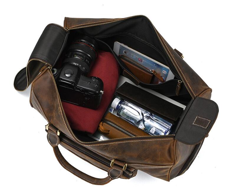 Premium Genuine Leather Weekender Duffle Bag for Men - Stylish & Durable Travel Duffel with Spacious Compartments - Perfect for Gym, Business Trips & Weekend Getaways