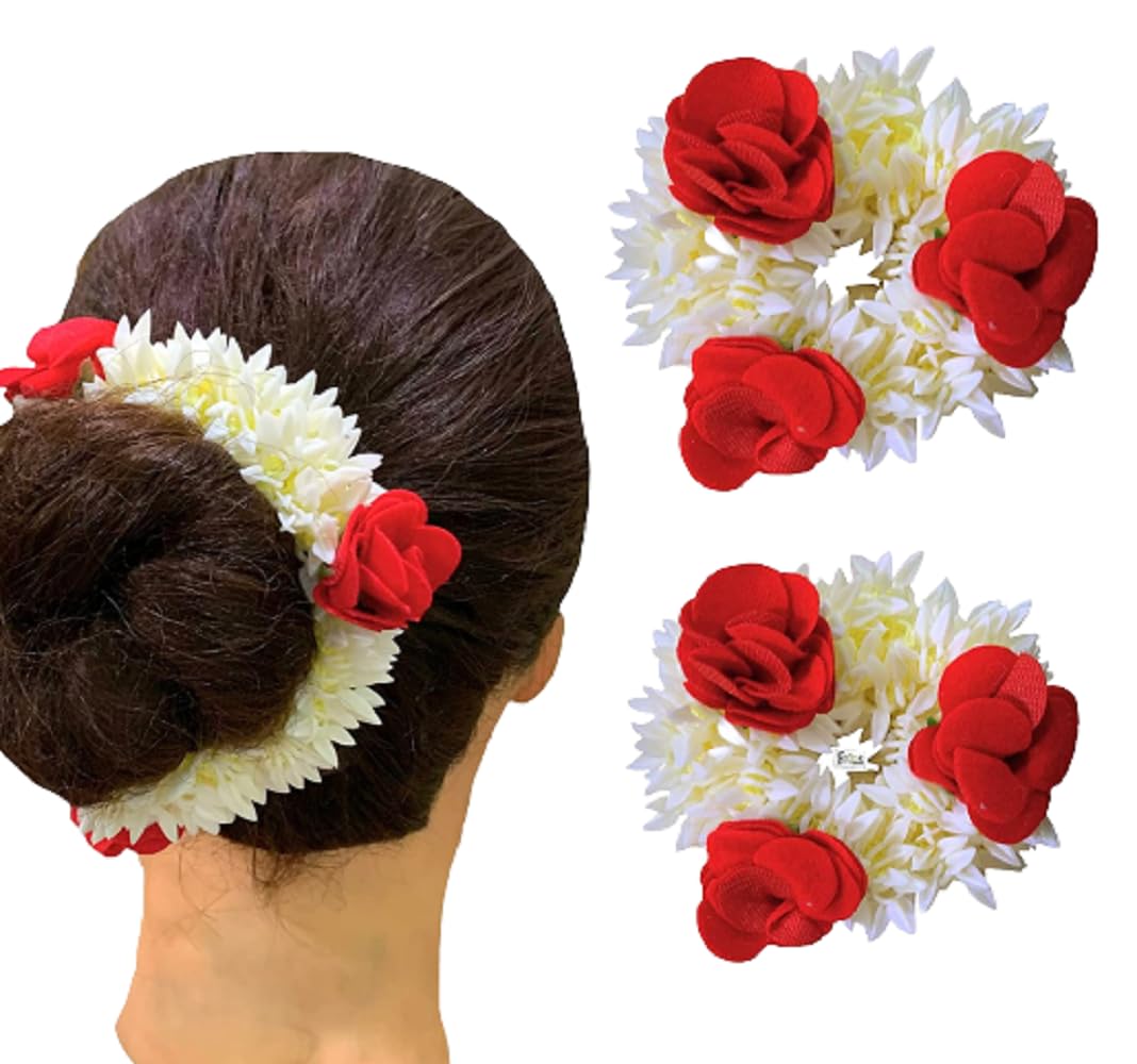 Elegant Geometric Hollow Metal Hair Clips for Women - Korean Style Pearl Barrettes & Hairpins (2PCS Set, White Gajra Design) | Perfect for Weddings, Parties and Everyday Hairstyling