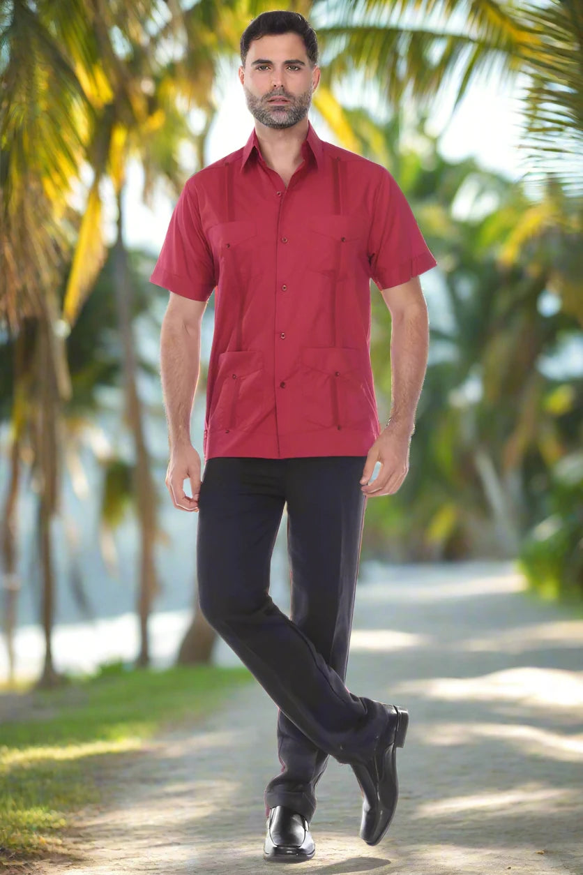 Men's Guayabera Shirt - Classic Cuban Style Short Sleeve Button Down (1673) | Perfect for Summer Weddings, Beach Vacations & Casual Wear