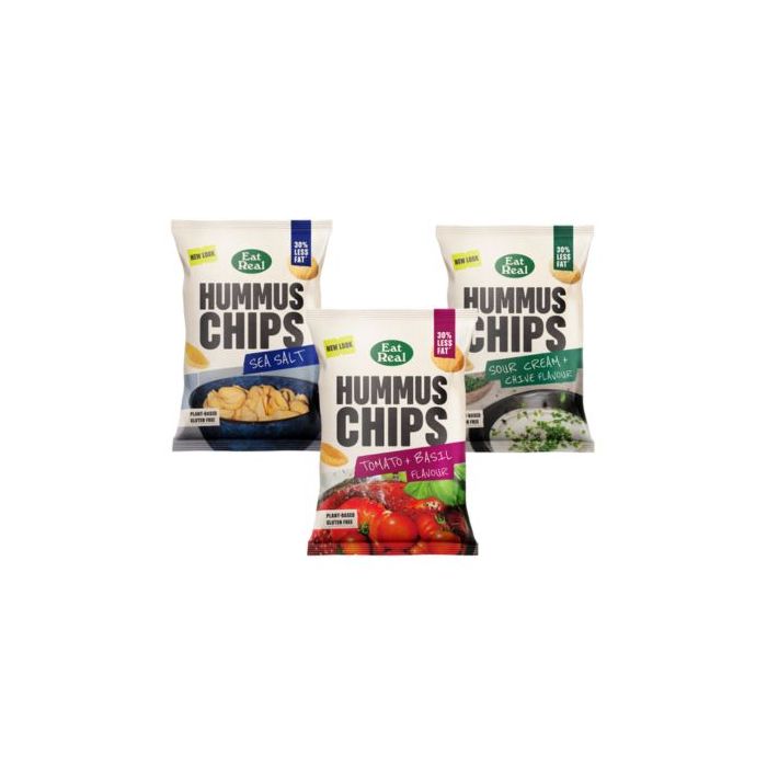 Eat Real Hummus Snacks 45g x 18 Pack - Healthy Chickpea Dip for Parties, School Lunches & On-the-Go Snacking