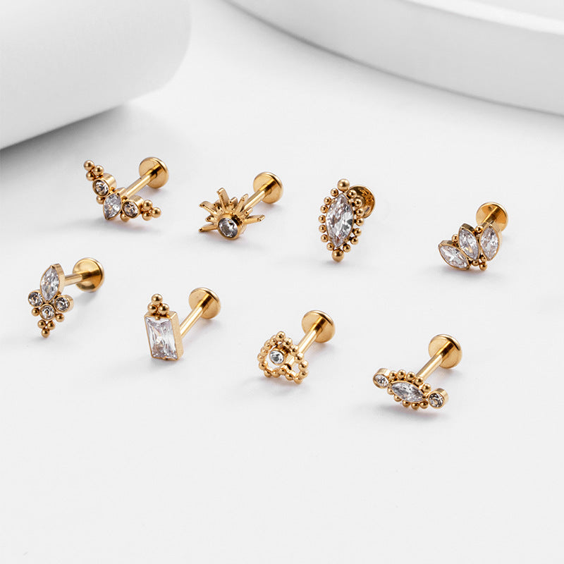 16G Stainless Steel Crown Heart Threaded Flat Back Labret Piercing Jewelry | HSPJ527 | Perfect for Cartilage, Lip, Nose & Ear Piercings