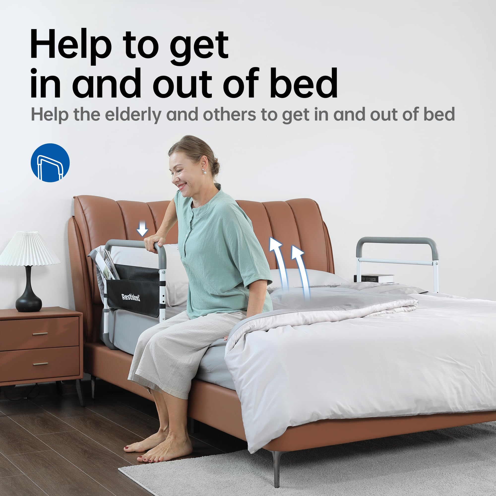 Adjustable Dual Bed Side Hand Rail - Medical Assistive Device for Elderly & Adults - Fits Queen, Full & Twin Beds - Home Safety & Fall Prevention Aid for Seniors - Perfect for Hospital, Nursing Home & Bedroom Use