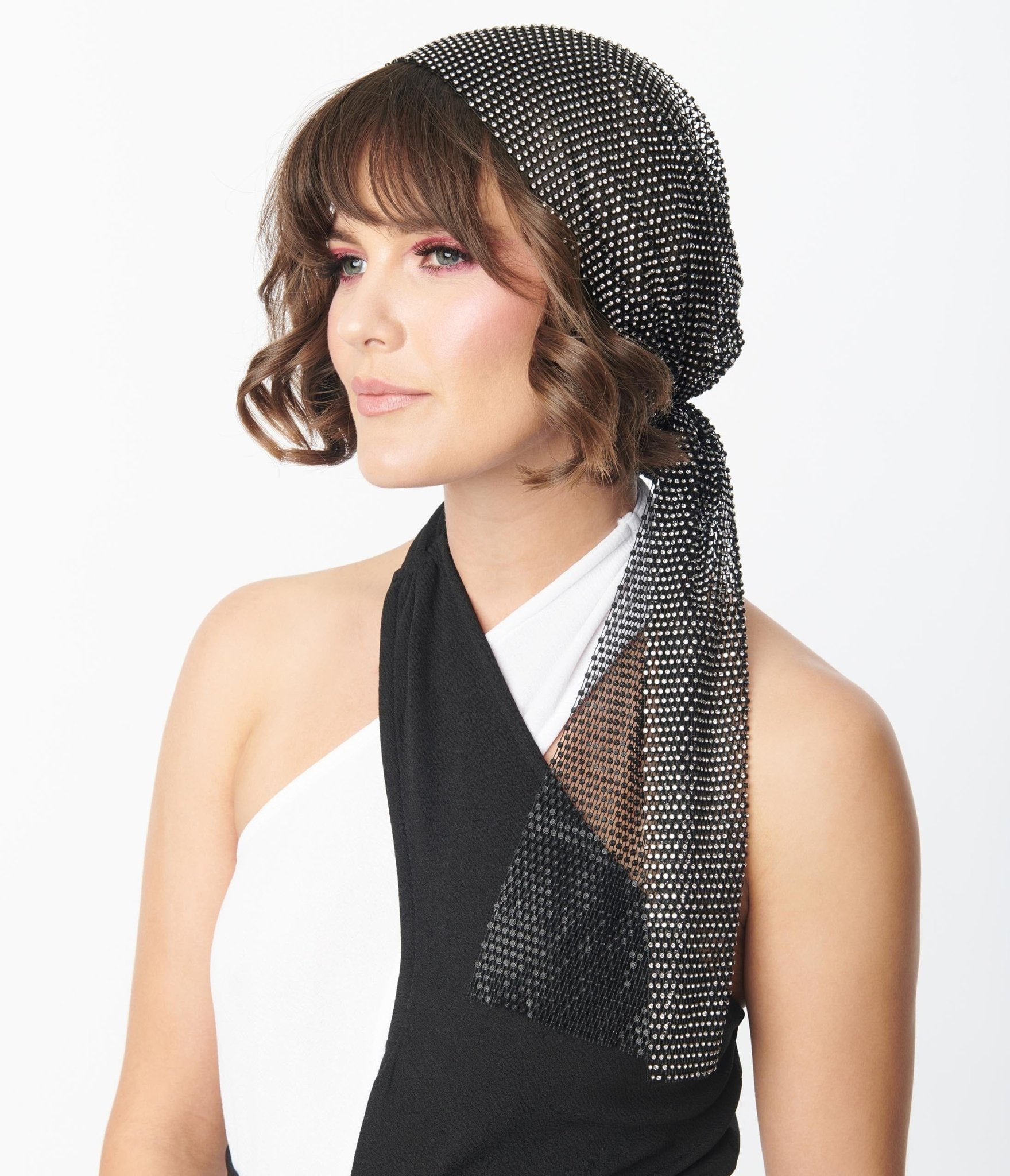 Black Mesh & Silver Rhinestone Headscarf - Elegant Hair Accessory for Women | Perfect for Weddings, Parties & Special Occasions