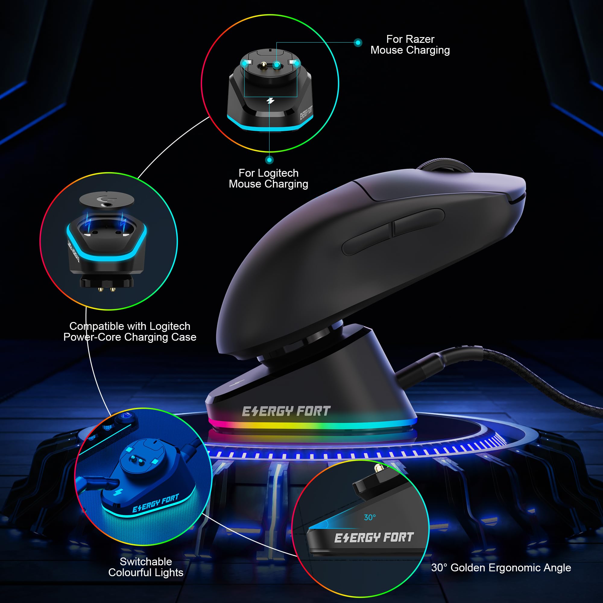 Logitech G Pro Wireless Gaming Mouse Charging Dock with RGB Lighting - Compatible with Logitech G PRO X Superlight 2 (2023), G502X Lightspeed, G903 Lightspeed & Razer Wireless Mice | Perfect for Gaming Setup & Workstation Accessories