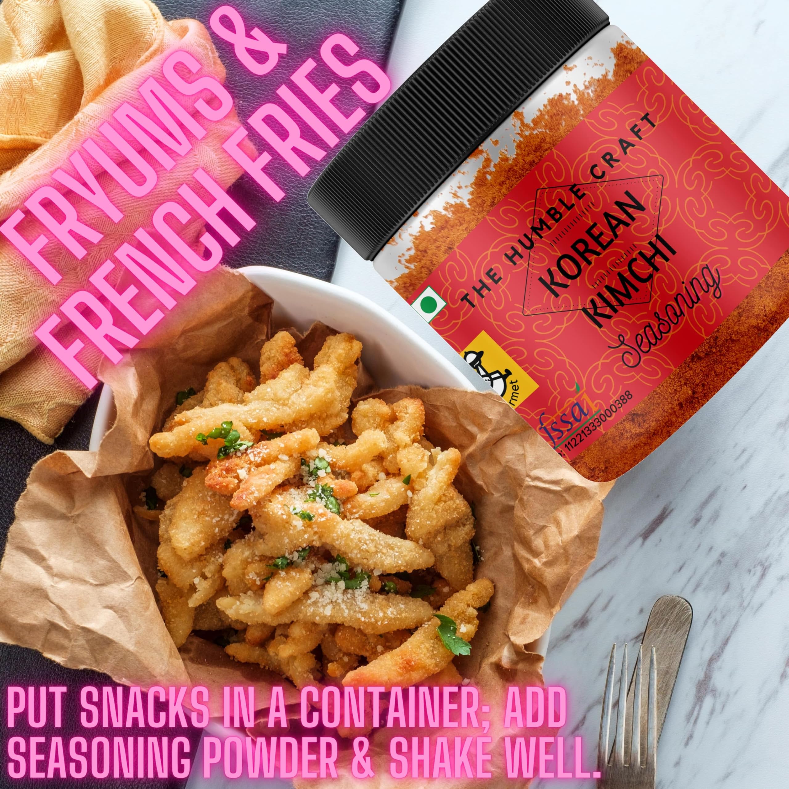 The Humble Craft Korean Kimchi Seasoning Powder - Spicy & Tangy Gochugaru Flavor for Popcorn, Snacks, Noodles, Ramen, Rice Cakes, Broth, Fries & Mayo Dip (100g) - Perfect for Movie Nights, Korean BBQ & Home Cooking