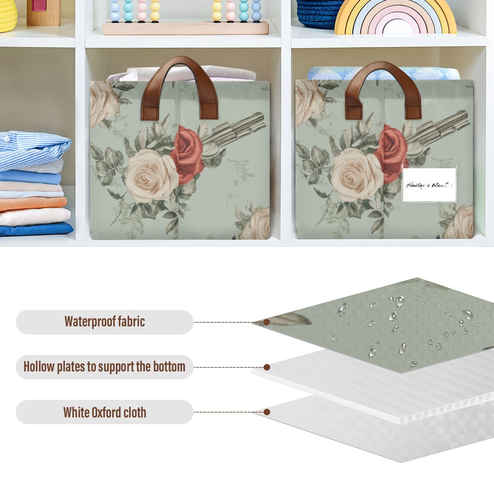 Gothic Rose Metal Fabric Storage Baskets with Handles - 2 Pack Organizer Bins for Closet, Shelf, Cabinet & Bookcase - Perfect for Home, Office & Laundry Room Organization