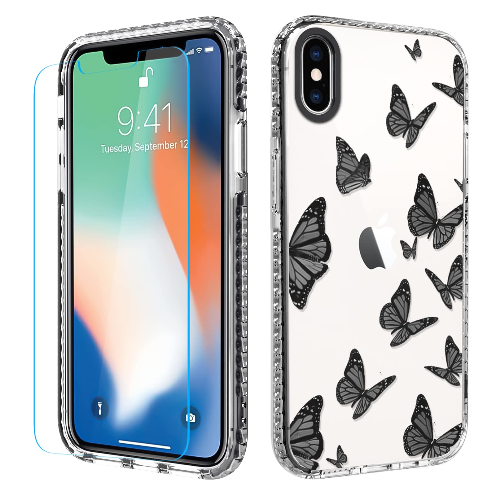Cute Black Butterfly TPU Phone Case for iPhone X/Xs - Soft Protective Cover with Screen Protector | Durable, Slim Design for Everyday Use & Fashion Protection