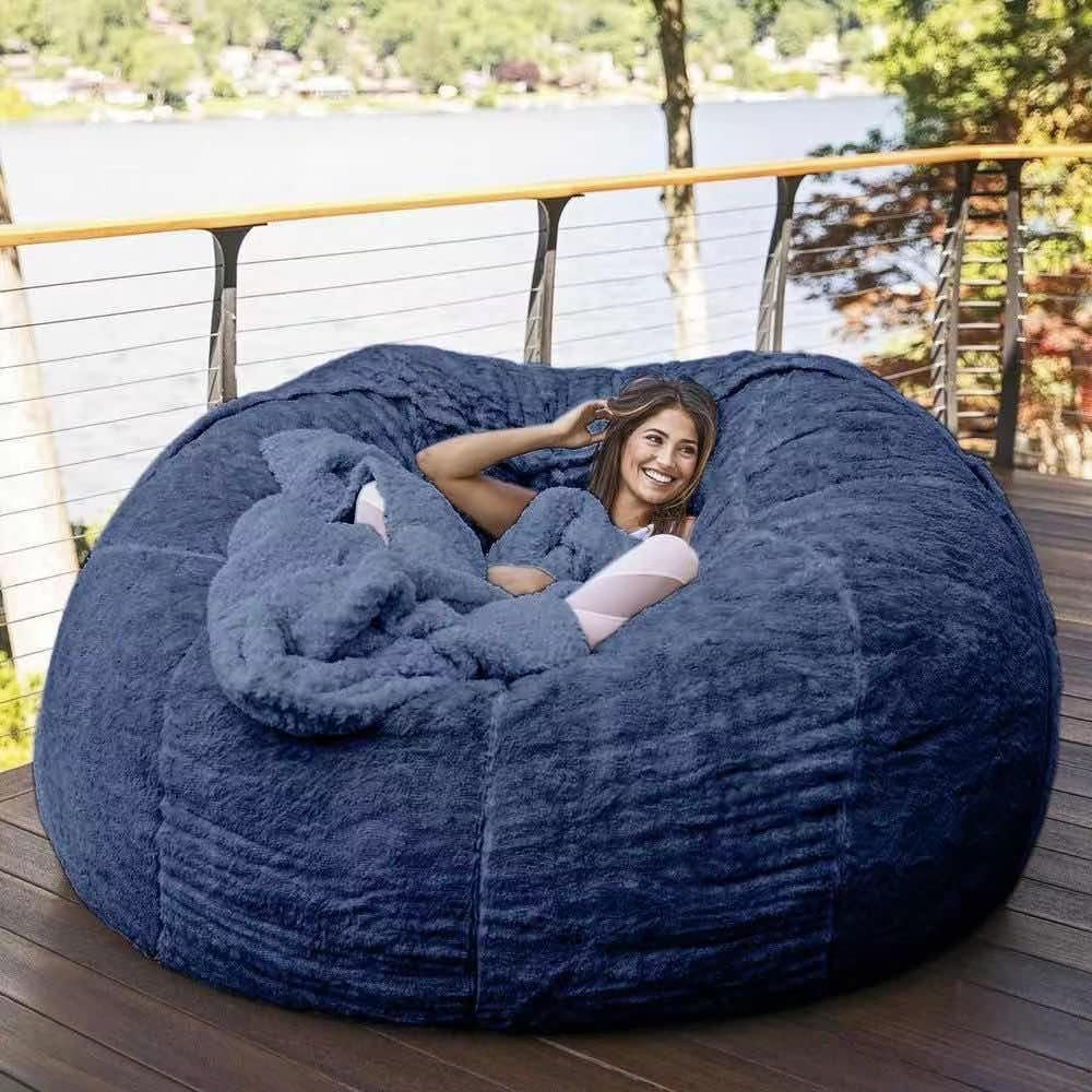 Premium 7FT Large Bean Bag Cover - No Fillings Included, Soft PV Fur Fabric, Machine Washable (Navy Blue) - Perfect for Organizing Plush Toys, Textile Storage & Cozy Home Decor - Ideal for Living Rooms, Bedrooms & Play Areas