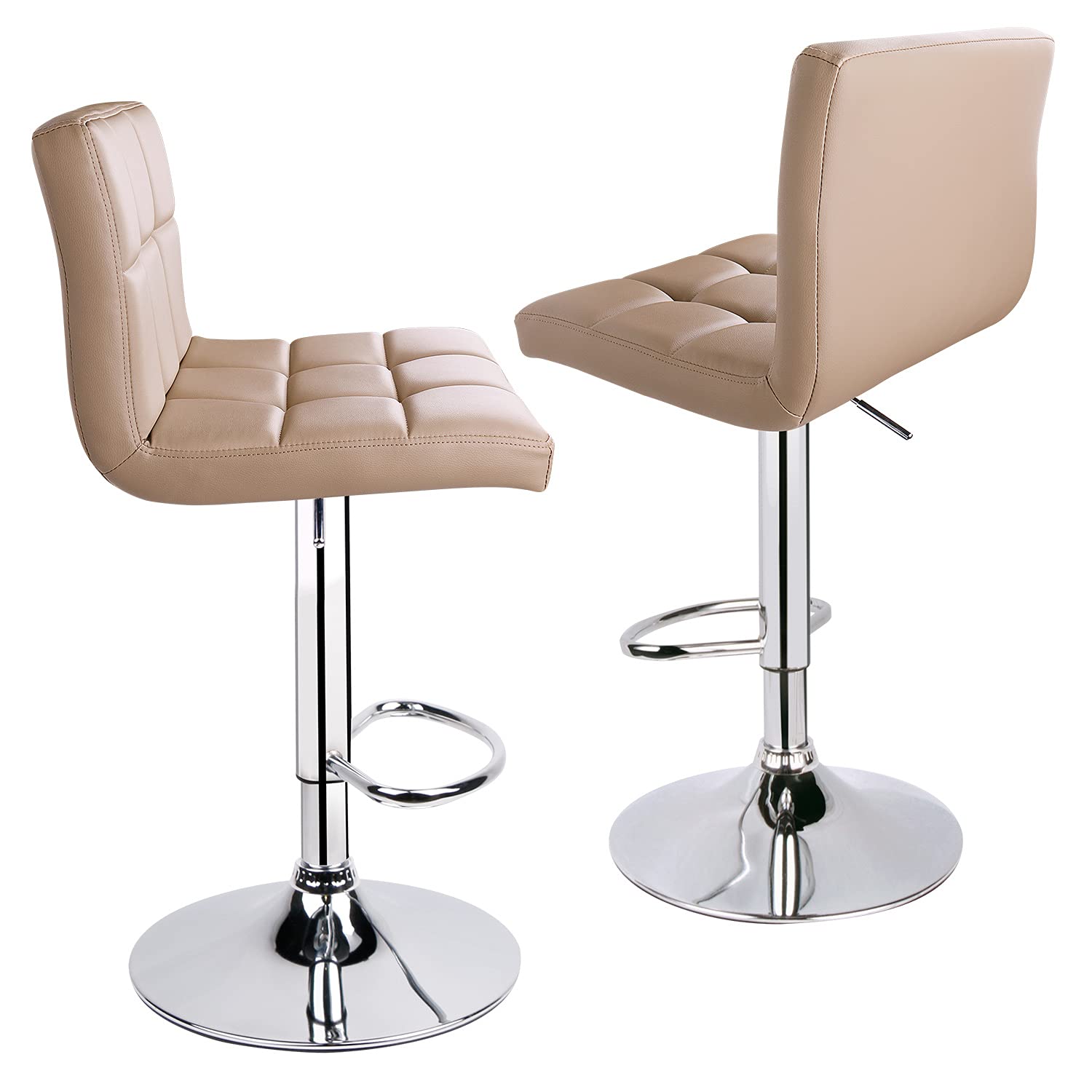 Modern PU Leather Adjustable Swivel Bar Stools with Back - Set of 2 Leopard Print Counter Stools in Khaki for Kitchen Island, Breakfast Bar & Home Decor