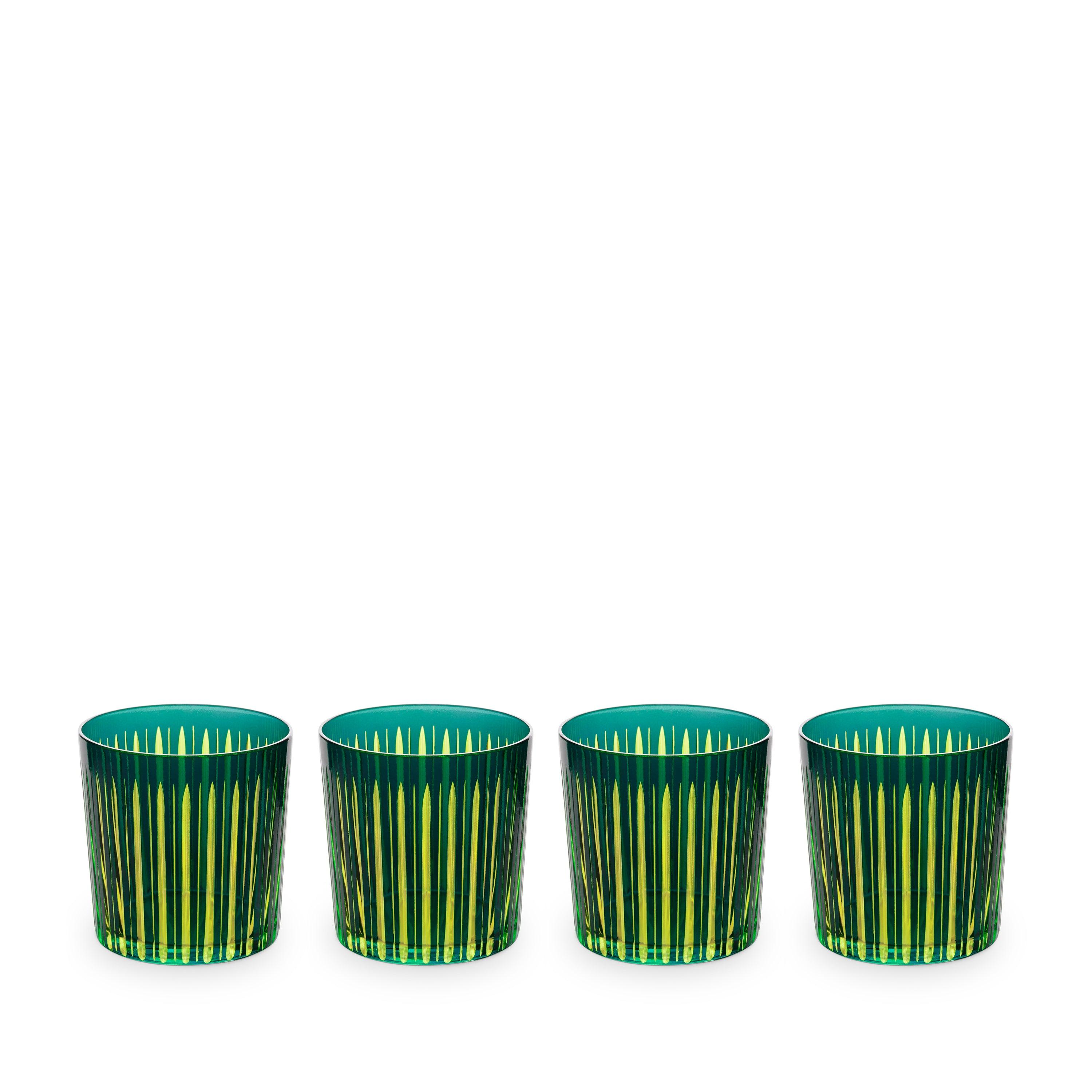 Premium Green Prism Double Old Fashioned Glasses - Set of 4 Crystal Whiskey Glasses for Cocktails, Bourbon & Scotch - Perfect for Home Bars, Parties & Gifts