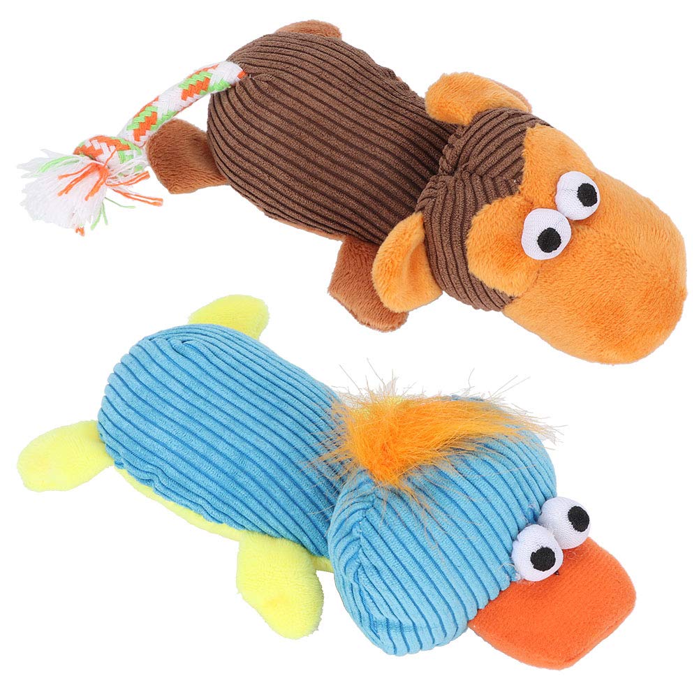 Zerodis 2 Pack Squeaky Dog Toys - Durable Chew Toys with Squeakers, Soft Plush Duck & Monkey Puppy Toys for Teething, Small, Medium & Large Dogs - Perfect for Playtime, Training & Anxiety Relief