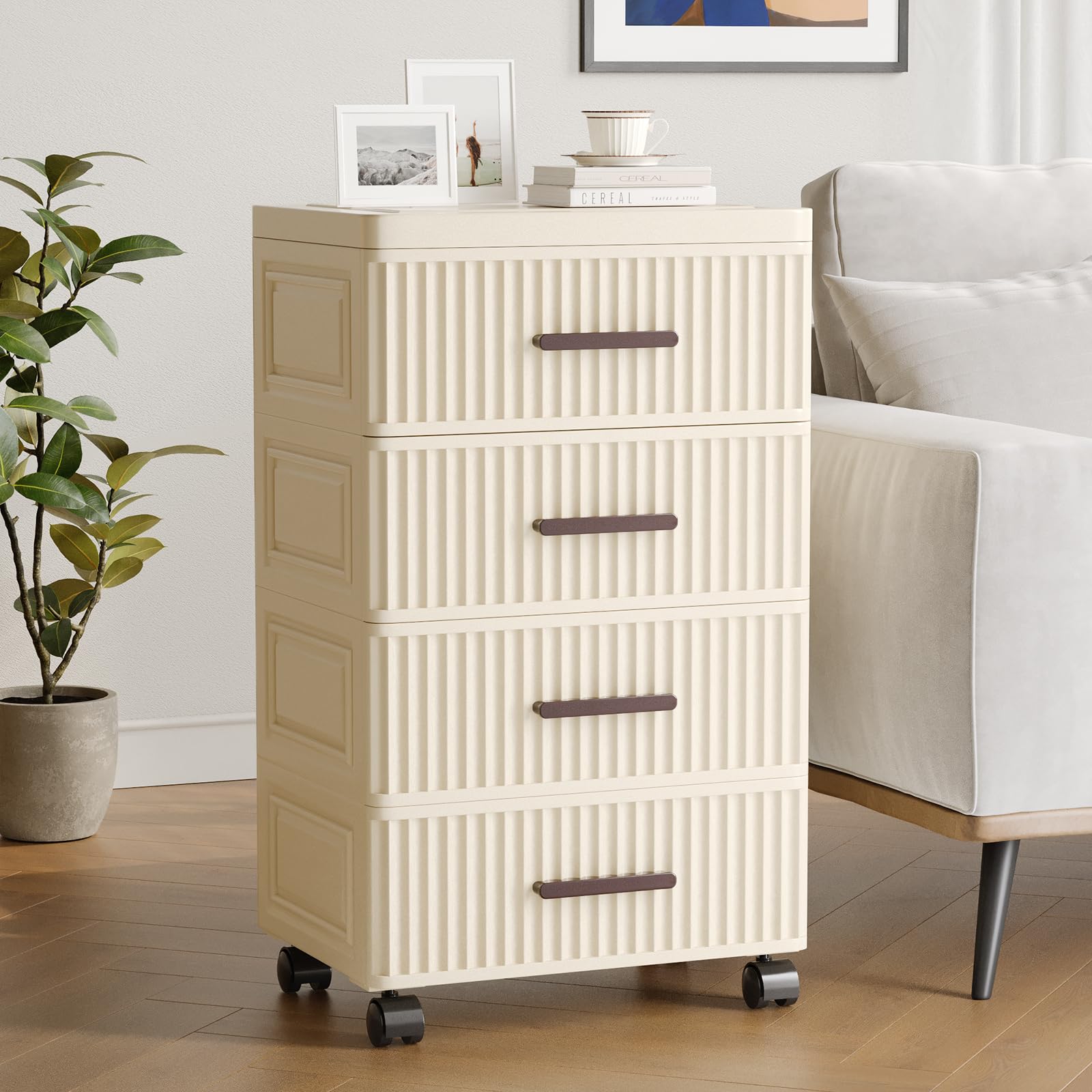 4 Tier Plastic Drawer Storage Organizer with Wheels - 14