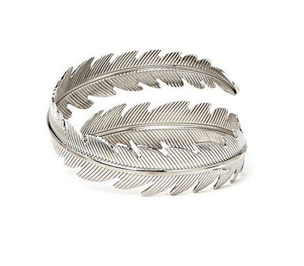Elegant Women's Metal Feather Leaf Bracelet - Boho Gypsy Arm Cuff Bangle for Bridal, Wedding, and Festival - Perfect for Boho Chic, Hippie, and Vintage Fashion Styles