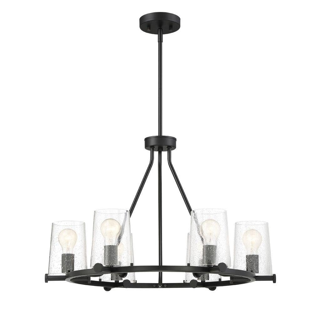 DESIGNERS FOUNTAIN 95886-MB Matteson 6-Light Chandelier - Matte Black Finish with Clear Seedy Glass Shades - Elegant Dining Room Lighting for Home Decor