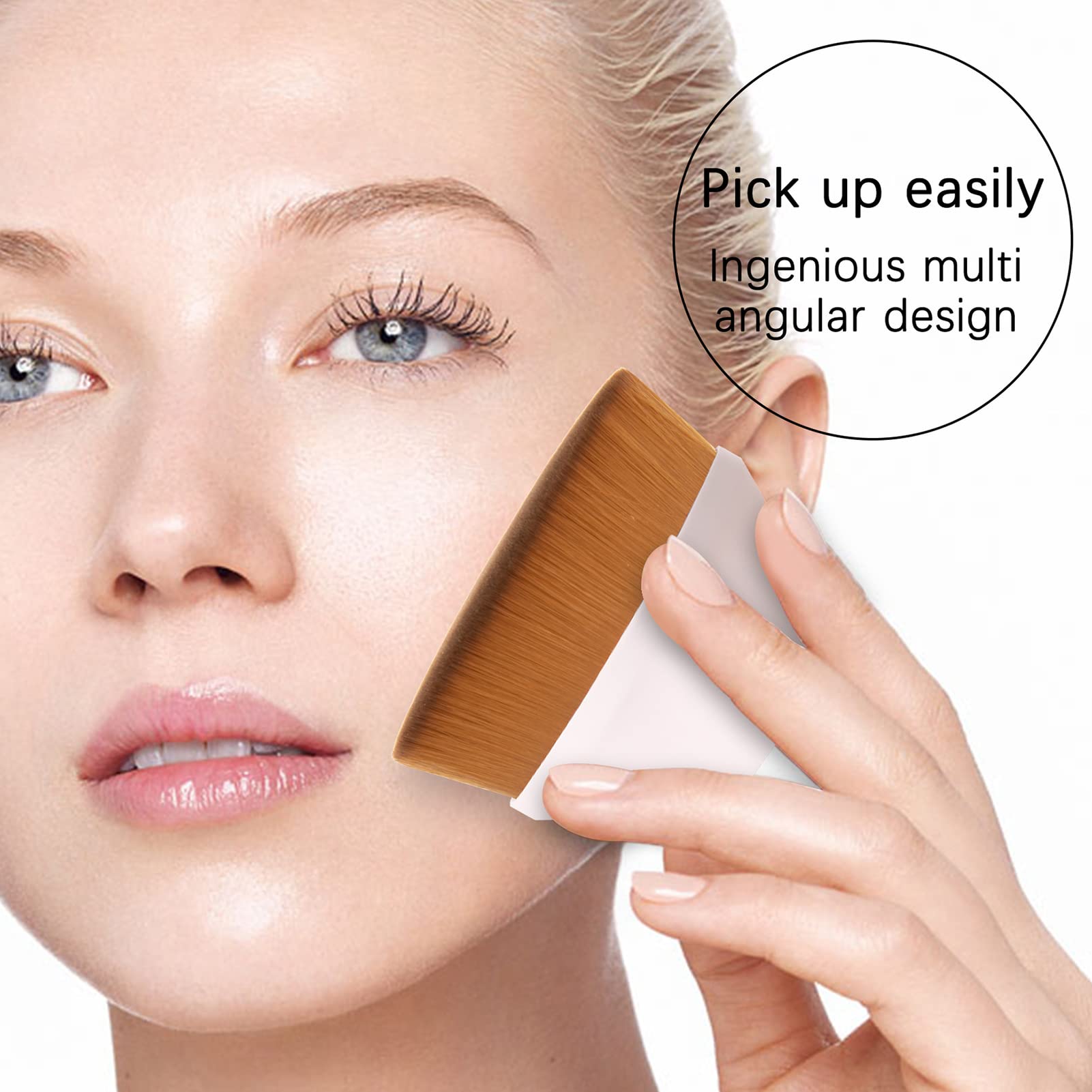 4-Pack Flat Foundation Makeup Brushes with Caps for Women & Girls - Perfect for Travel & Daily Use