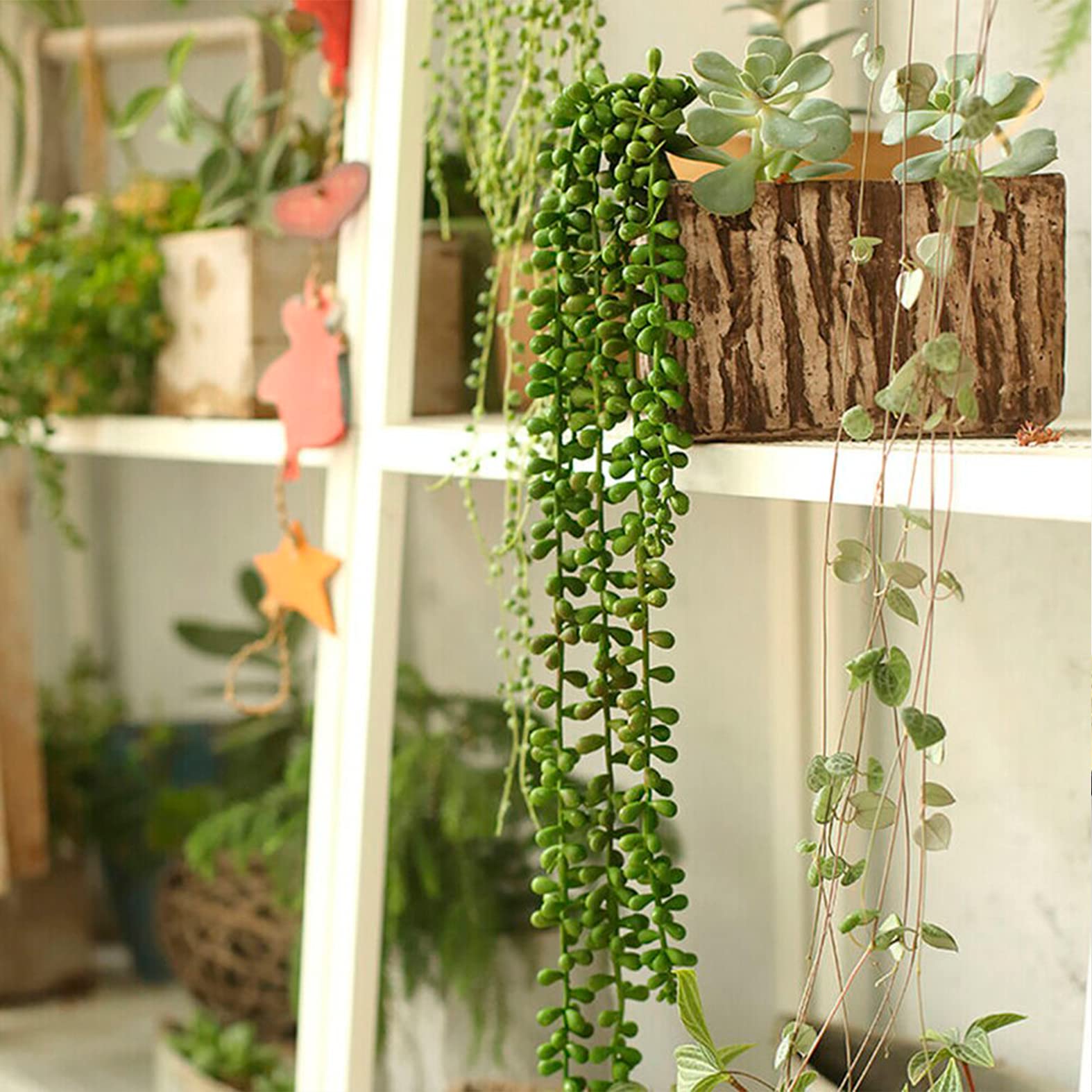 3 Pack Artificial String of Pearls Plants - Fake Hanging Succulent Decor for Home, Office, Wedding & Garden | Perfect for Indoor Greenery, Shelf Decor & Boho Room Aesthetics