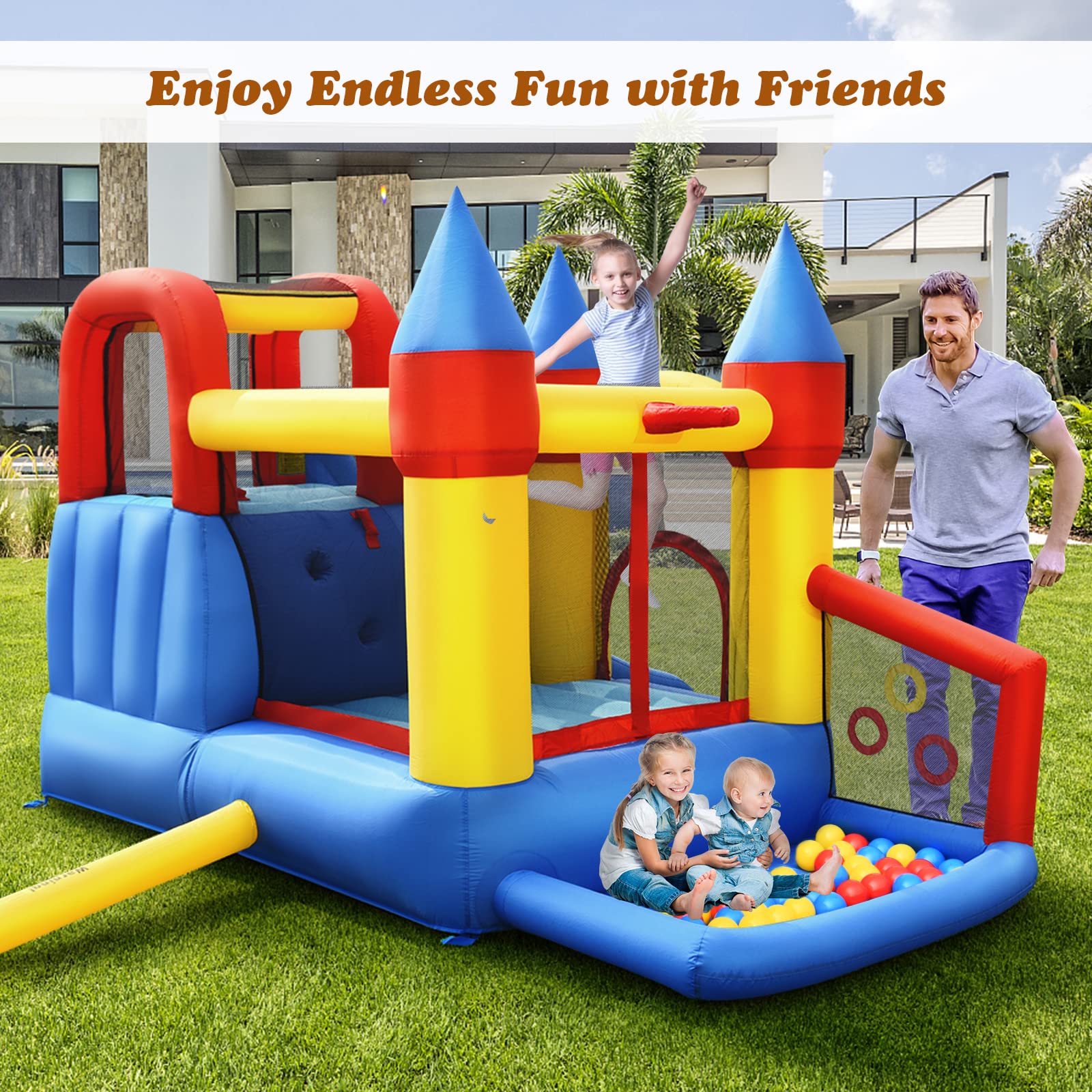 BOUNTECH Inflatable Bounce House for Kids Ages 5-12 - Indoor/Outdoor Bouncy Castle with 780W Blower & 50 Ball Pit Balls - Portable Toddler Jumping Playhouse for Backyard, Park, Birthday Parties - Perfect for Family Fun, Outdoor Play & Birthday Gifts