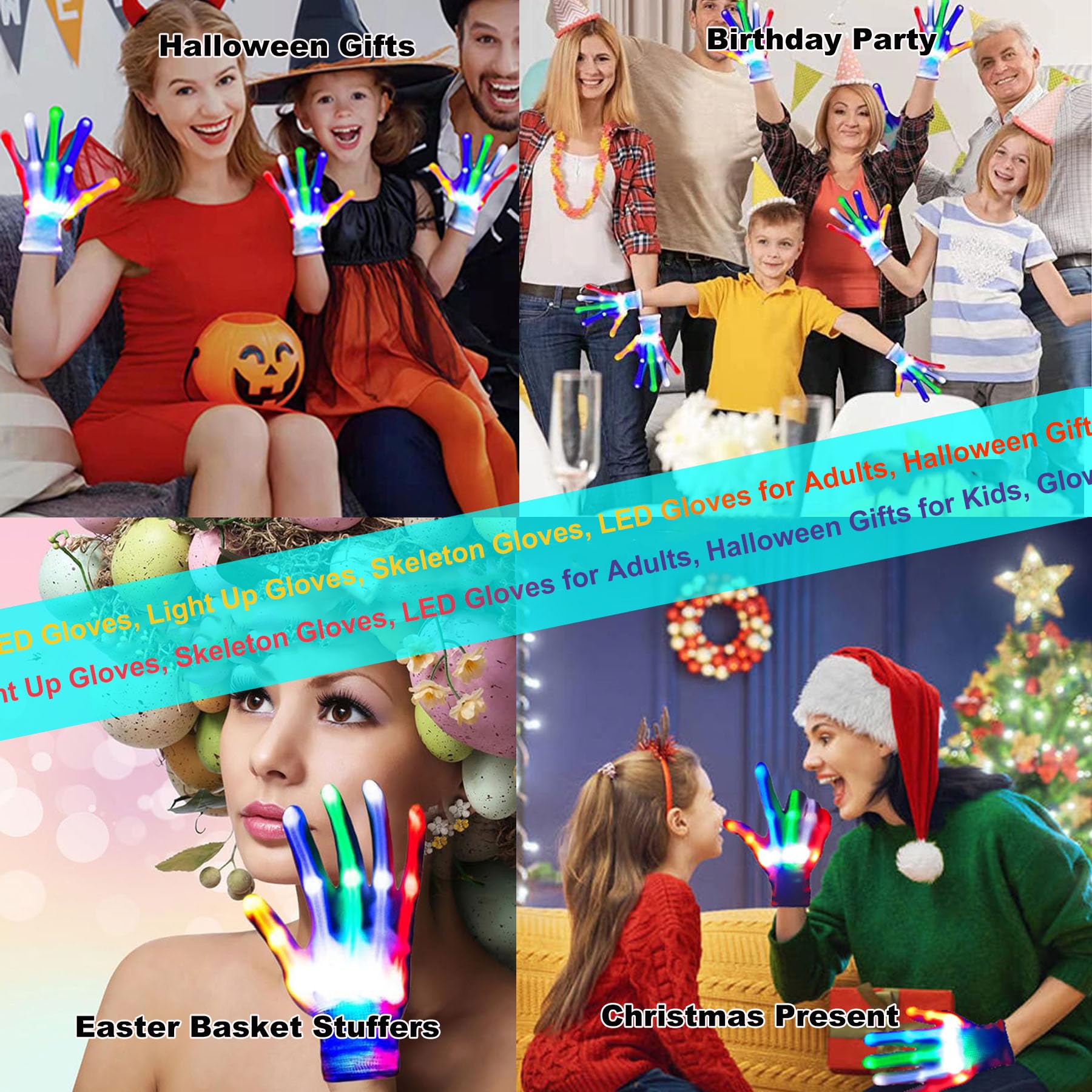 LED Light Up Gloves for Kids Ages 7-13 - Cool Rave Party Toys for Boys & Girls - Perfect for Halloween, Christmas, Birthday Gifts & Carnival Events - Fun Glow Accessories for Dance Parties, Concerts & Nighttime Play