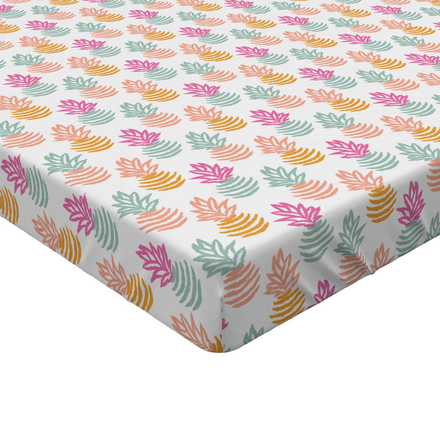 Ambesonne Pineapple Cartoon Fitted Sheet - Queen Size Deep Pocket Bed Cover with All-Round Elastic, Apricot Peach - Perfect for Kids' Rooms, Beach Themed Decor & Tropical Bedroom Designs