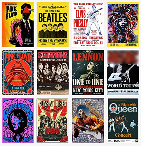 Vintage Rock Wall Collage Kit - Retro Music Concert Photo Frames & Classic Band Posters Set for Bedroom Decor | Perfect for Music Lovers' Room, Dorm Wall Art & Rock Themed Party Decoration