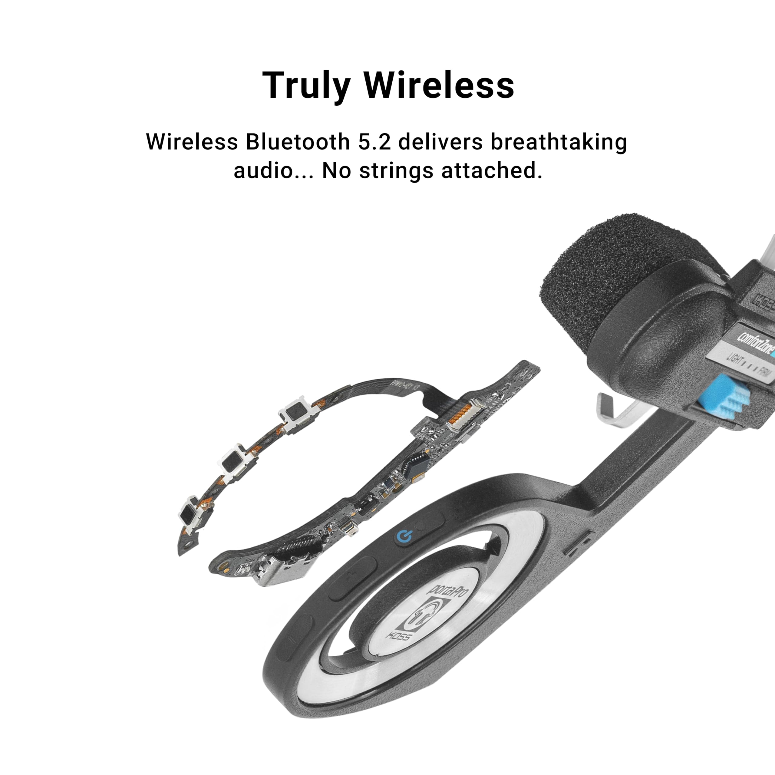 Koss Porta Pro Wireless 2.0 Bluetooth On-Ear Headphones - 20+ Hour Battery Life, USB-C Fast Charging, Built-in Mic, Analog Audio Pass-Through, Retro Design in Black | Perfect for Commuting, Workouts & Music Lovers