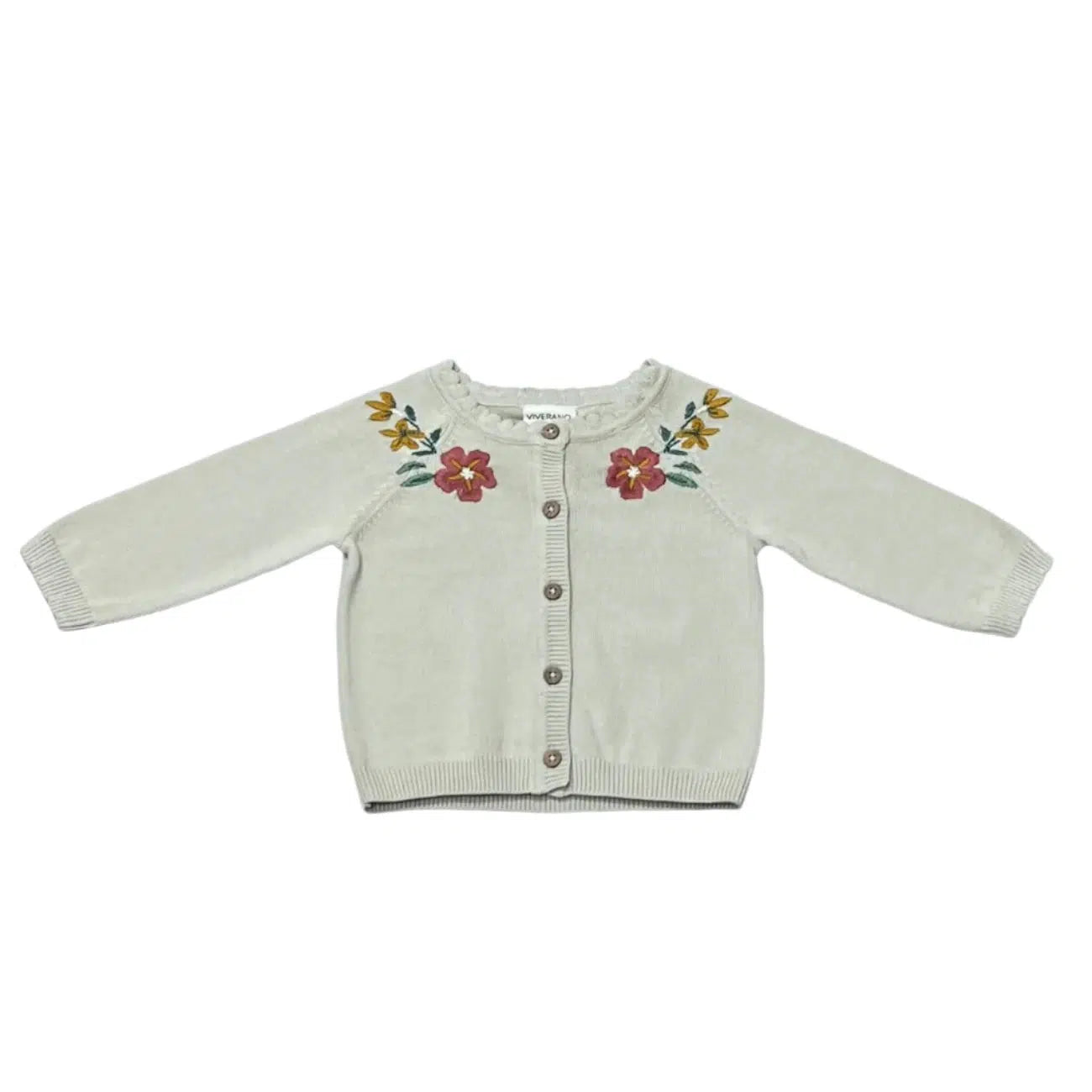 Viverano Women's Organic Cotton Knit Cardigan - Embroidered Floral Design Long Sleeve Open Front Sweater for Casual Wear & Layering