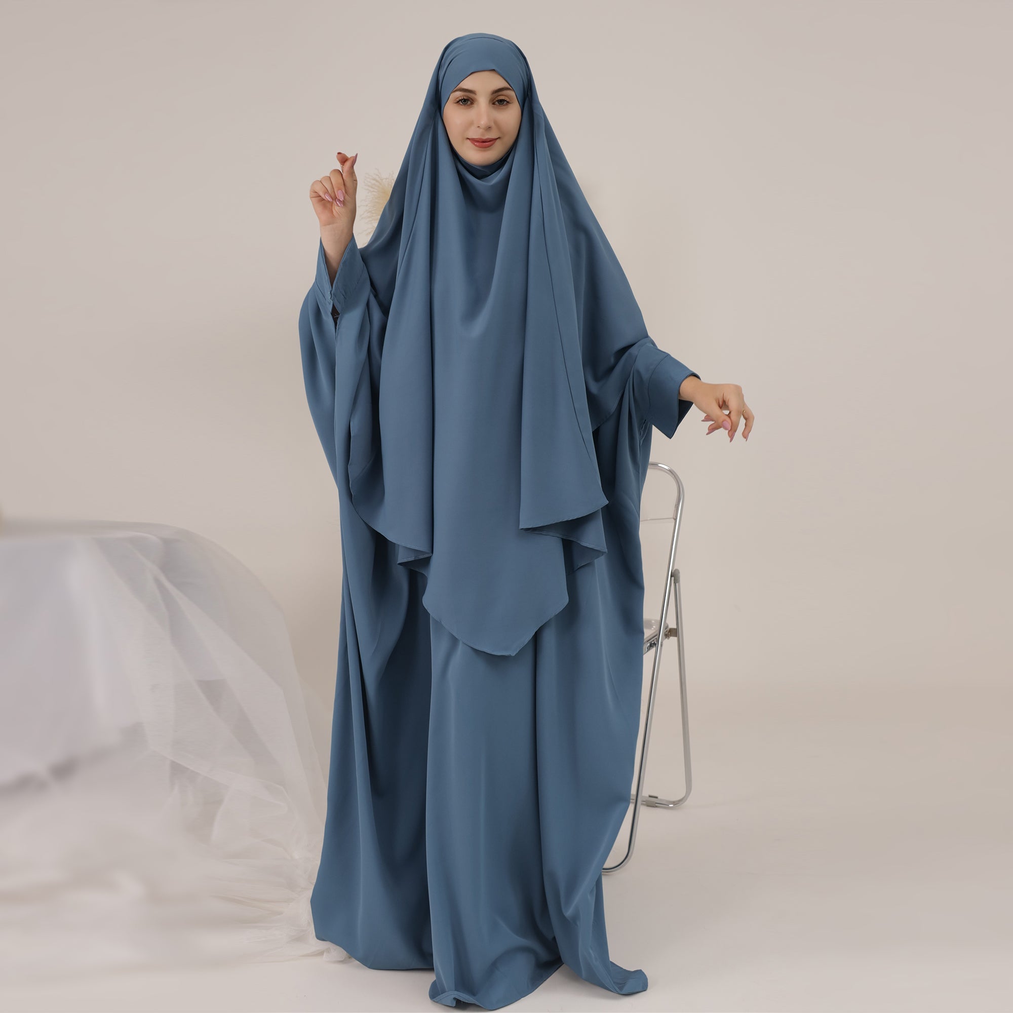Amira Abaya Set for Women - Elegant Teal Islamic Prayer Dress with Scarf - Perfect for Eid, Ramadan, and Mosque Wear