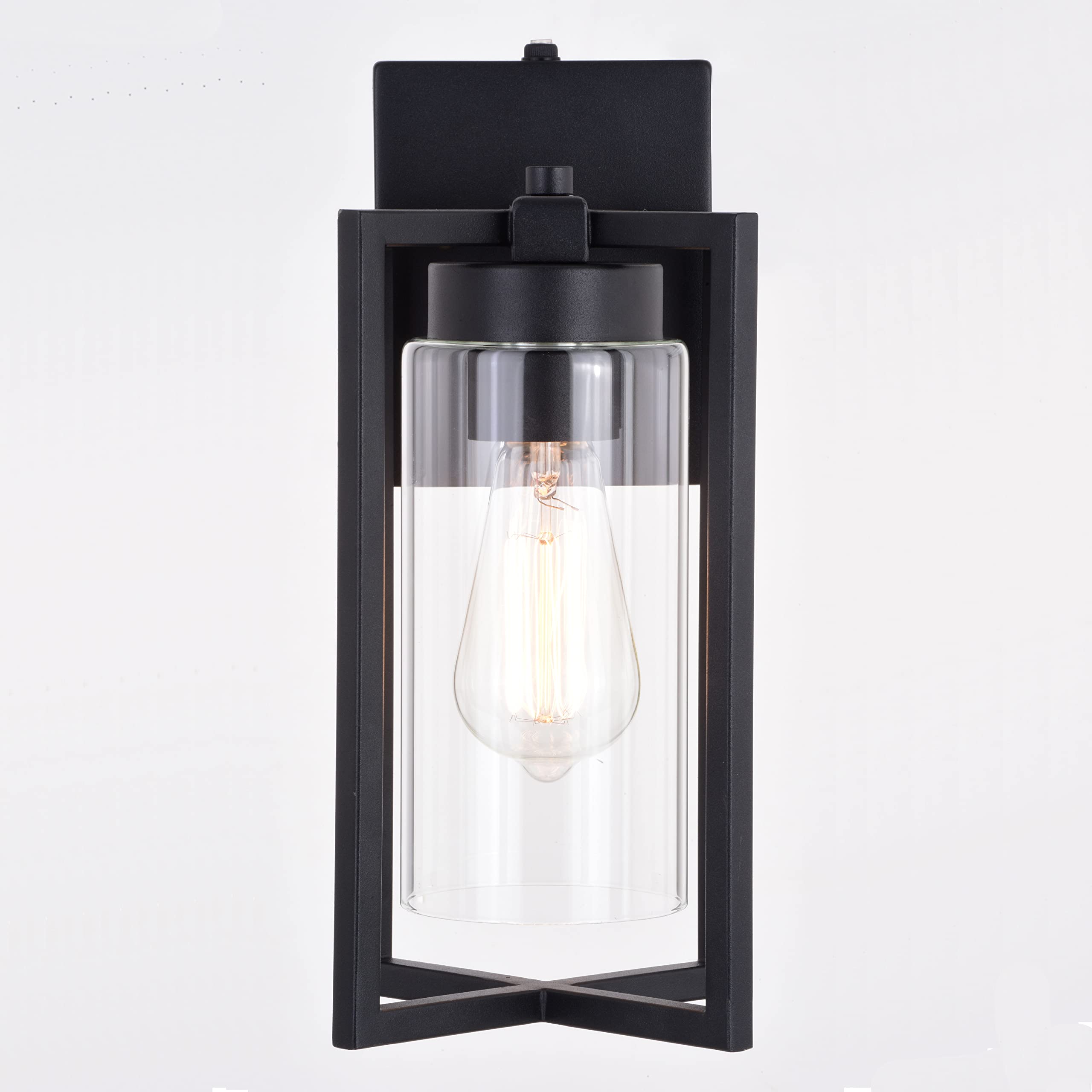 VAXCEL Kilbourne 1-Light Black Outdoor Wall Lantern with Clear Glass - Dusk to Dawn Sensor - Perfect for Porch, Patio, Garage & Entryway Lighting