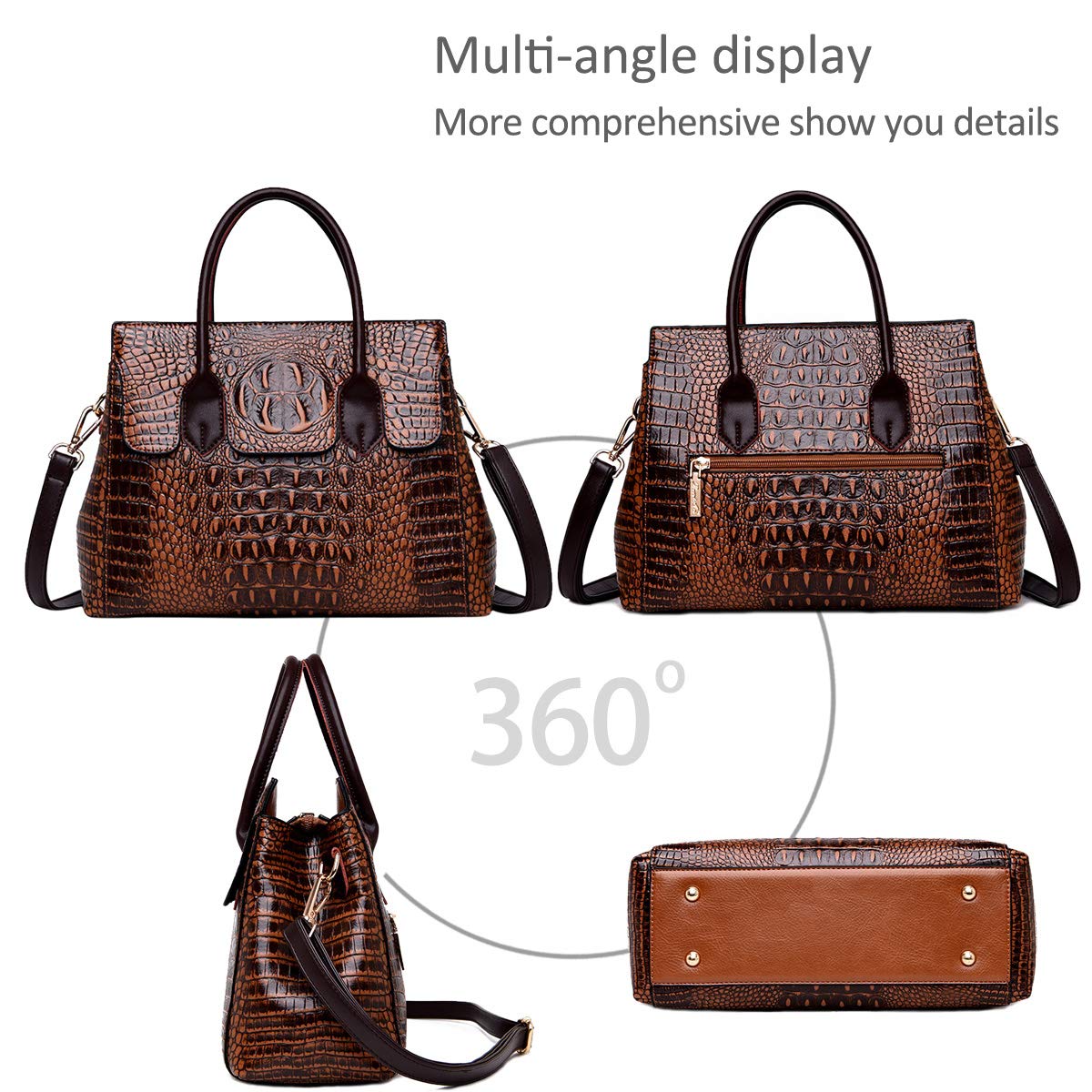 NICOLE & DORIS Women's Luxury Crocodile Print Top Handle Handbag - PU Leather Fashion Purse for Work, Party & Daily Use