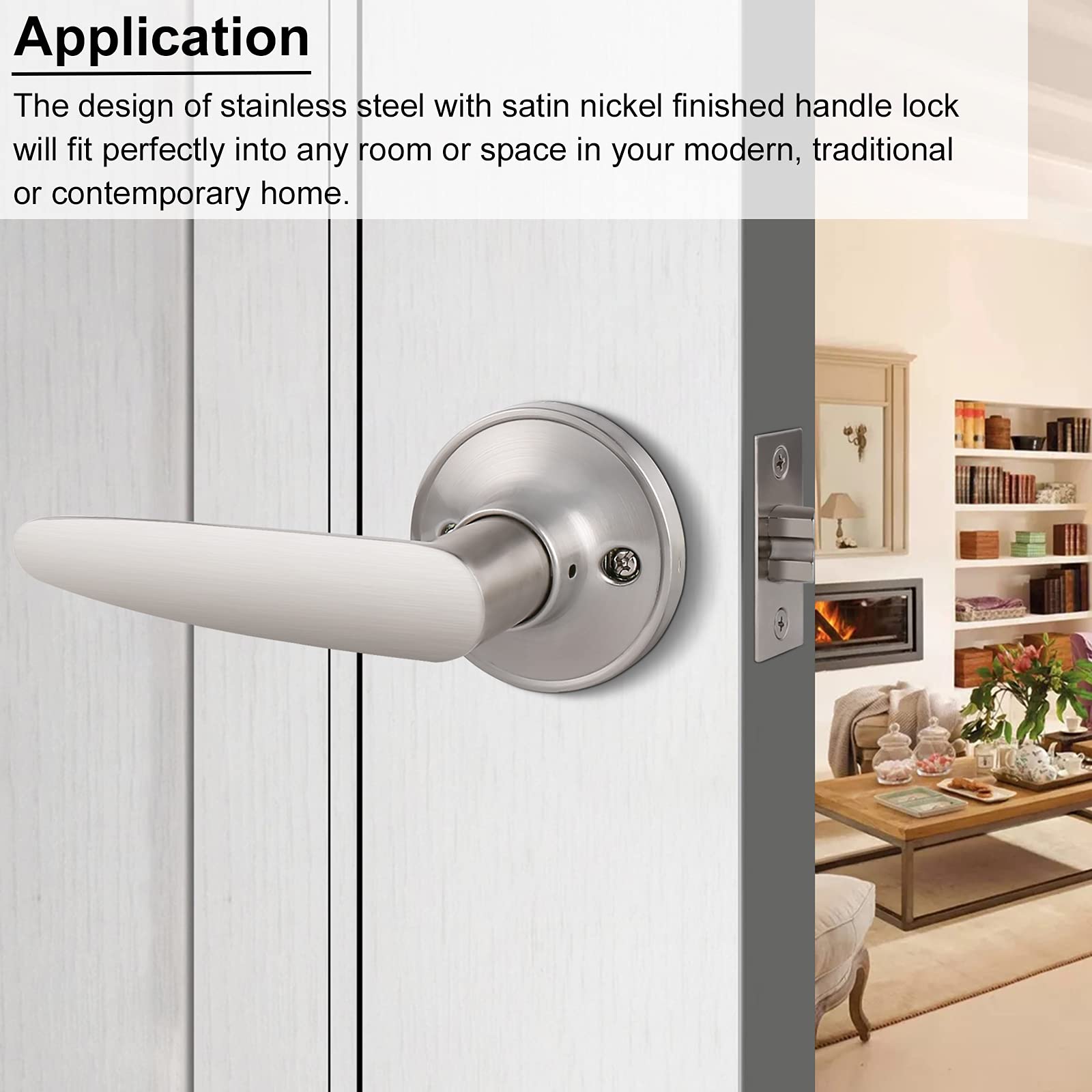 6-Pack Brushed Nickel Passage Door Levers - No Lock, Straight Design for Interior, Hallway & Closet Doors | Durable & Stylish Home Hardware Upgrade | Perfect for Bedrooms, Bathrooms and Office Spaces