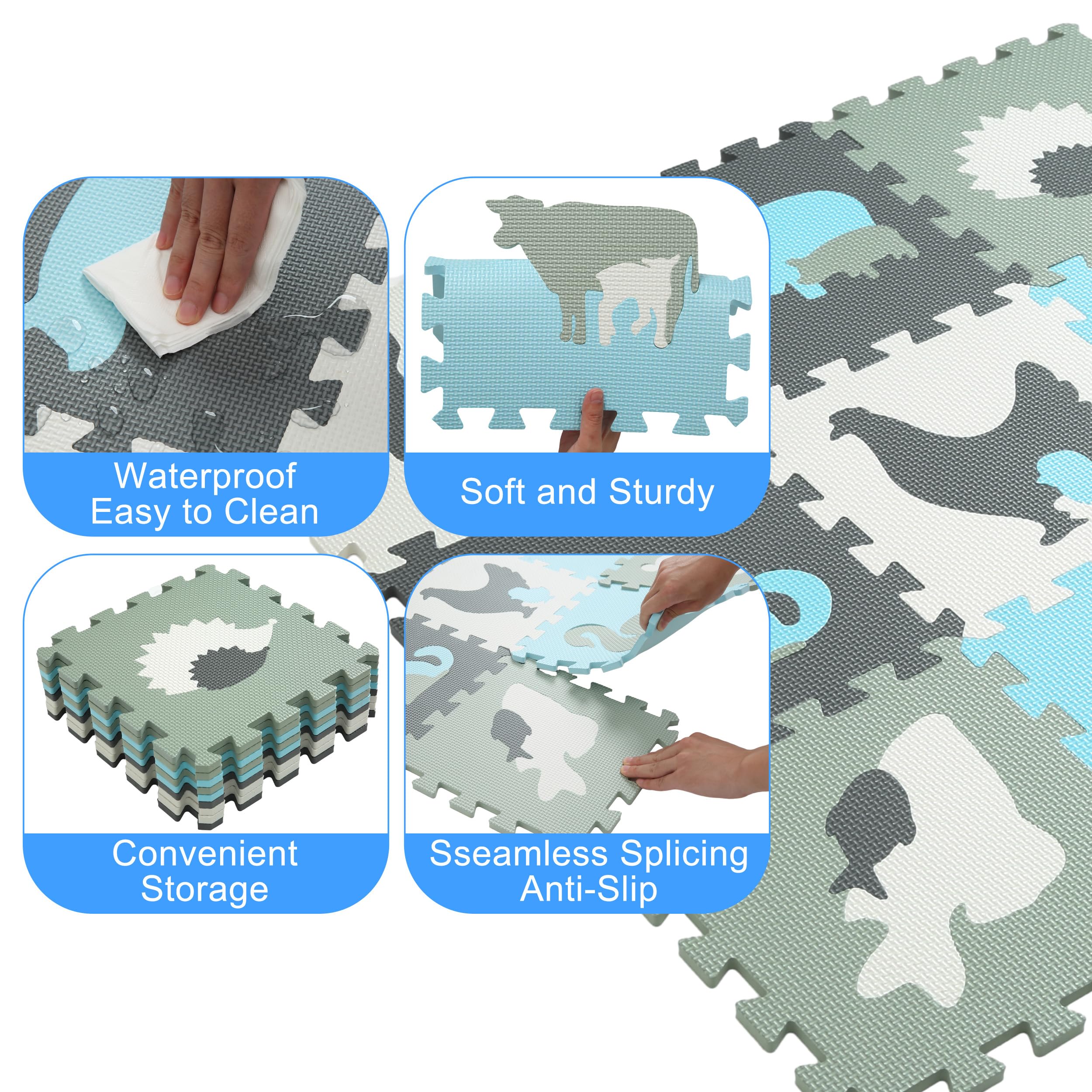 Non-Toxic Foam Play Mat for Babies & Toddlers - 9-Piece Interlocking Puzzle Floor Tiles with Animal Designs - Safe Crawling & Play Area for Nursery, Daycare, or Living Room - Perfect for Learning, Playtime & Child Development