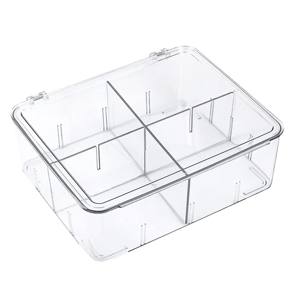 Angoily 4-Grid Stackable Plastic Food Storage Containers - Organizer Bins for Kitchen Cabinets, Pantry & Refrigerator - Perfect for Fruits, Vegetables & Meal Prep Organization